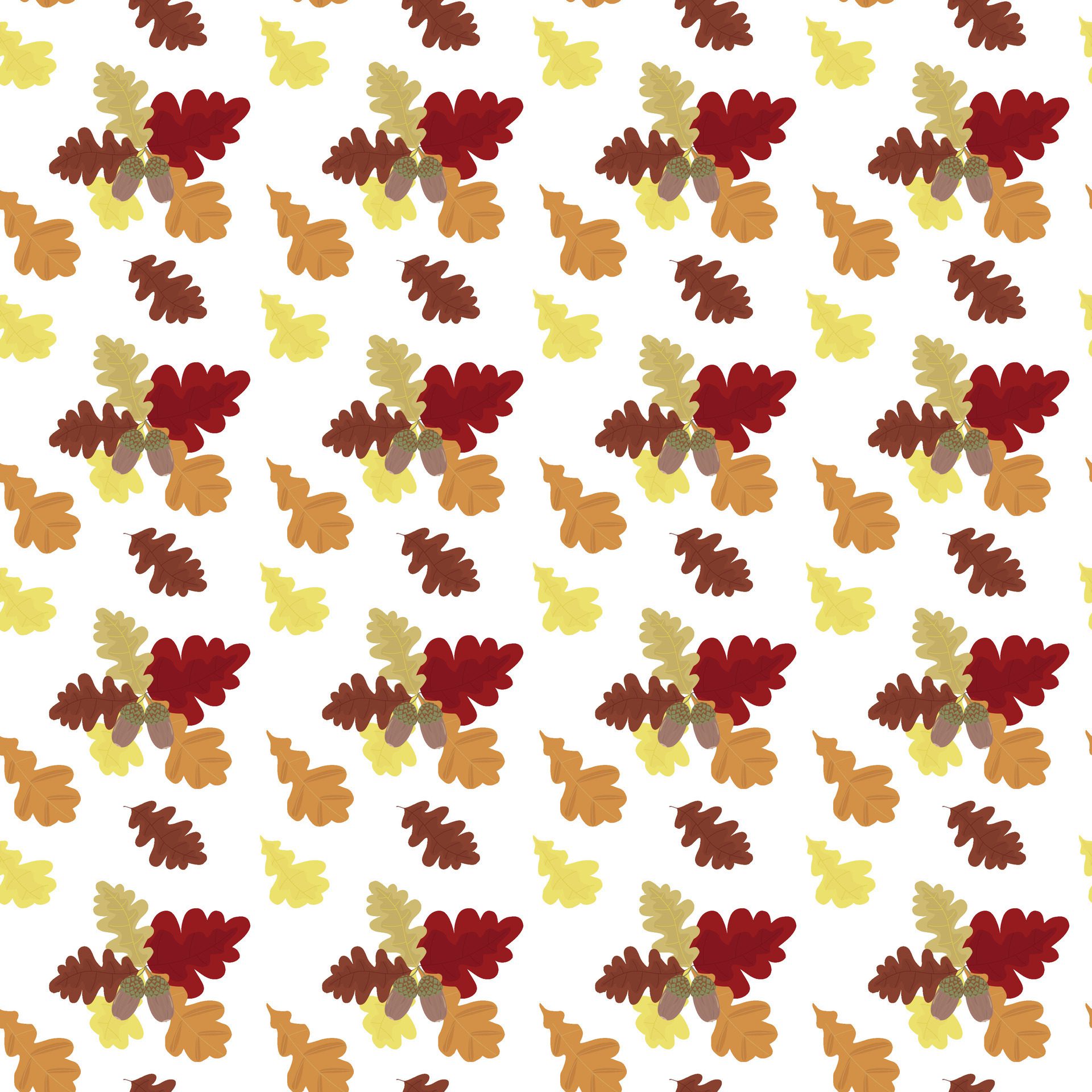 Oak branch with acorns and leaves. Autumn colorful foliage. Seamless pattern. illustration . Free Vector