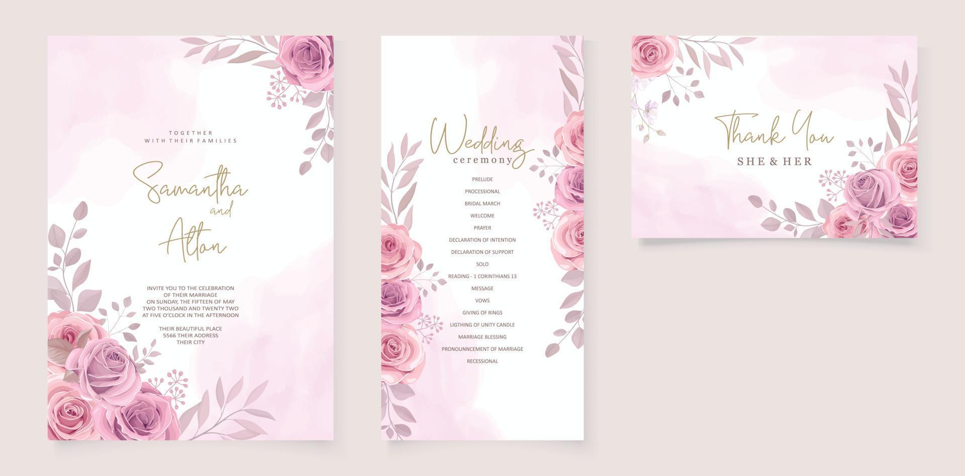 Set of beautiful soft color floral wedding invitation template Stock Free