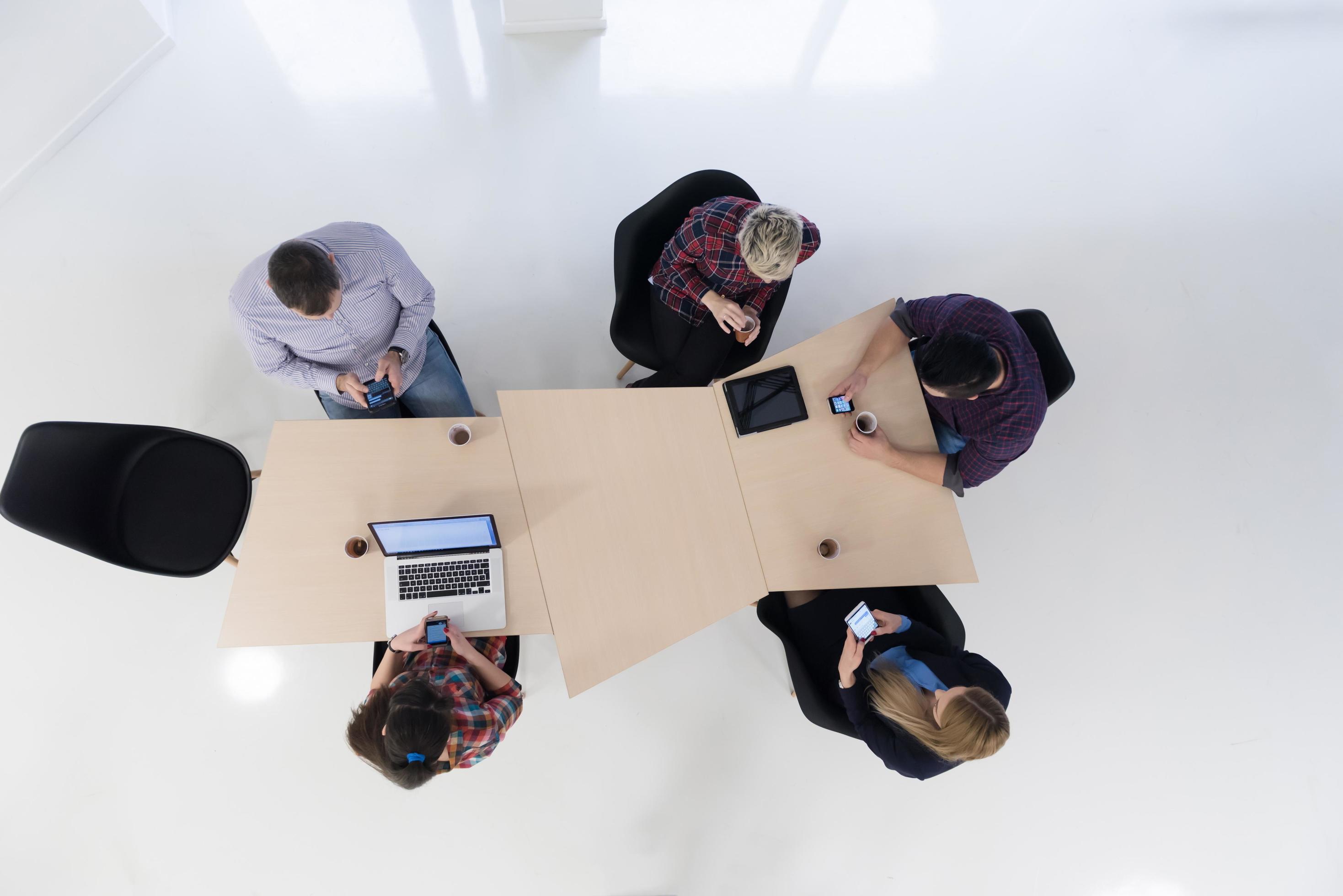 aerial view of business people group on meeting Stock Free