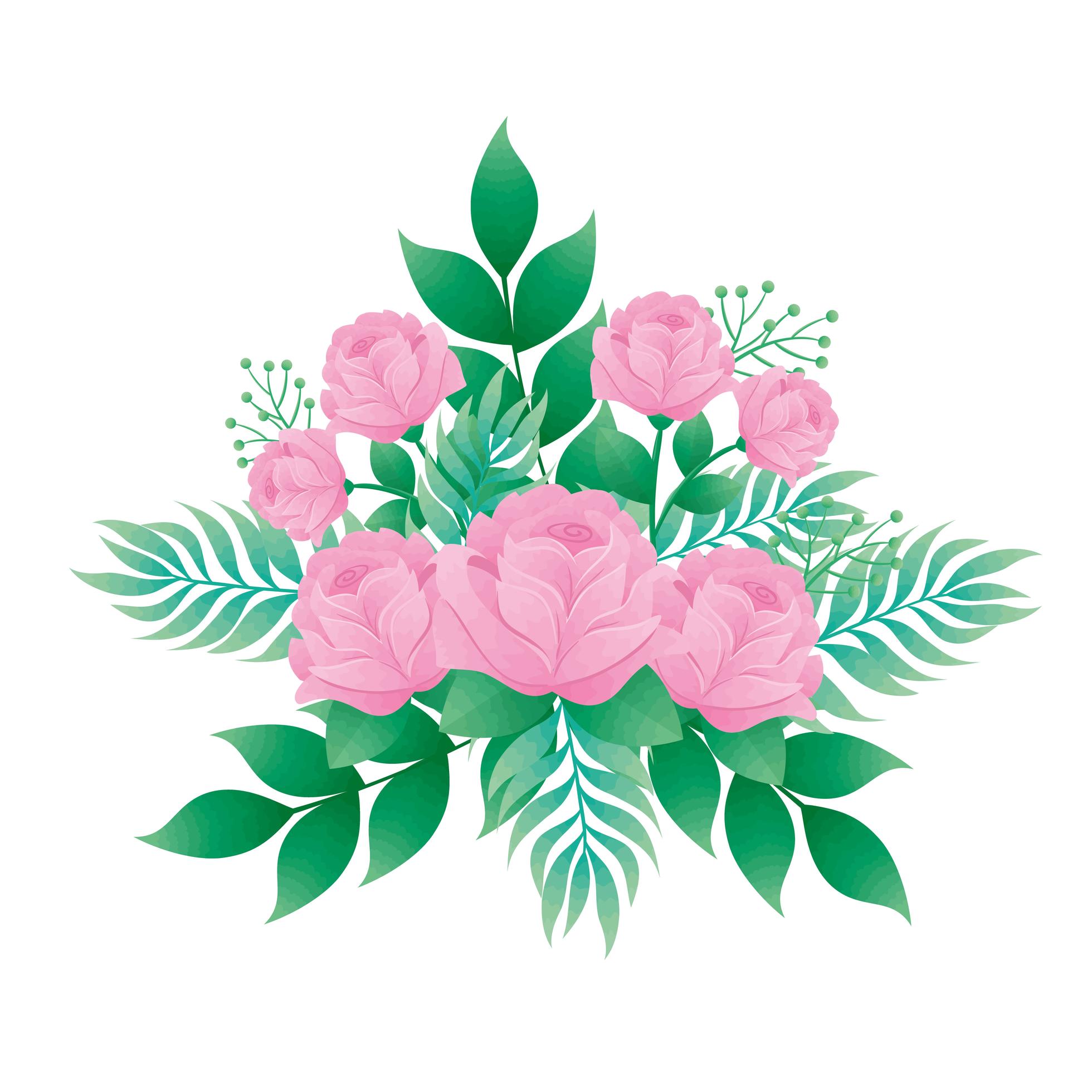 pink color roses flowers and leafs decorative icon Stock Free