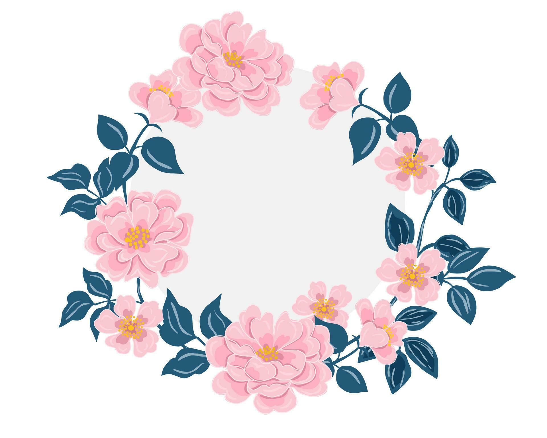 Pink Rose Hand Drawn Flower Wreath Stock Free