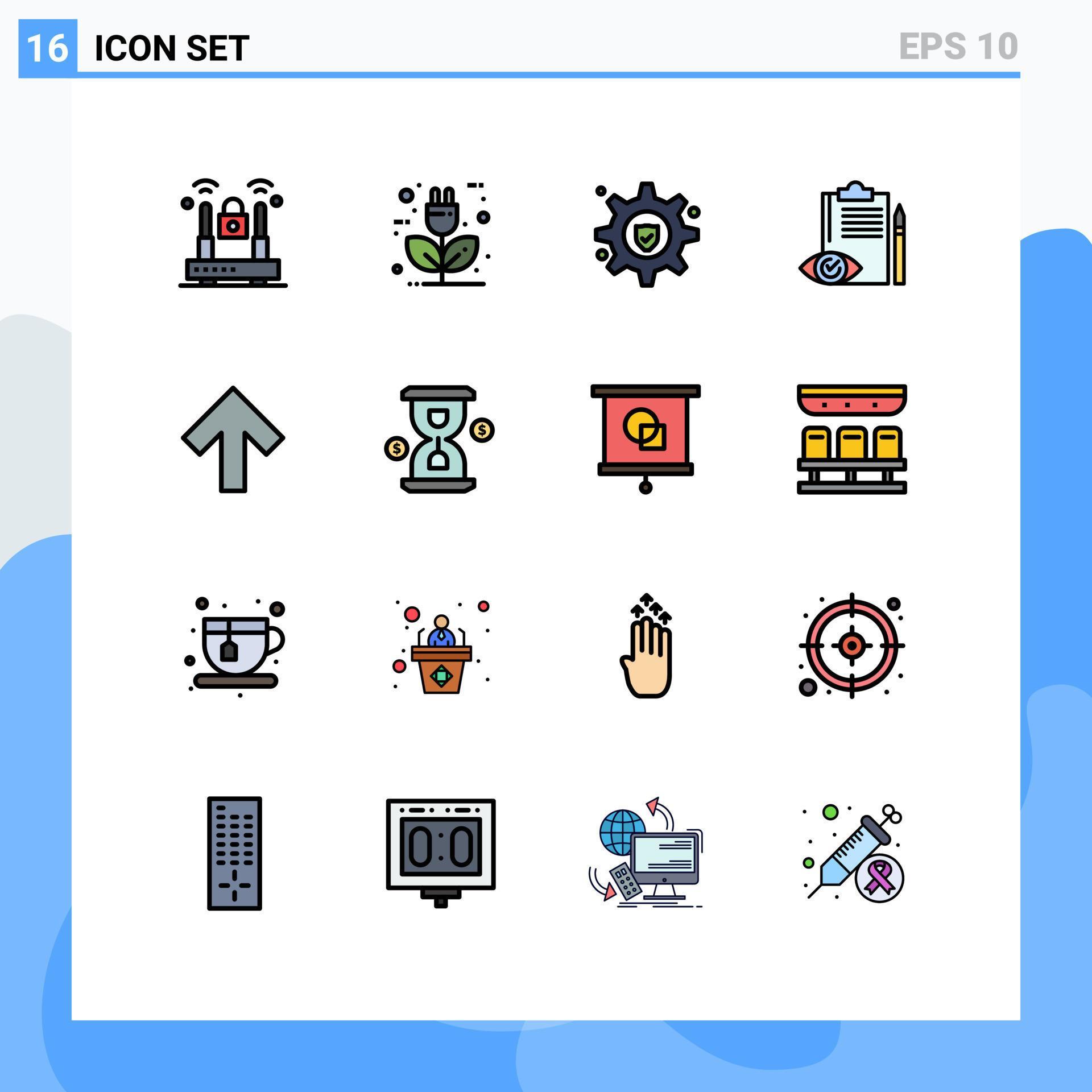 Set of 16 Modern UI Icons Symbols Signs for arrow control energy checklist quality control Editable Creative Vector Design Elements Stock Free