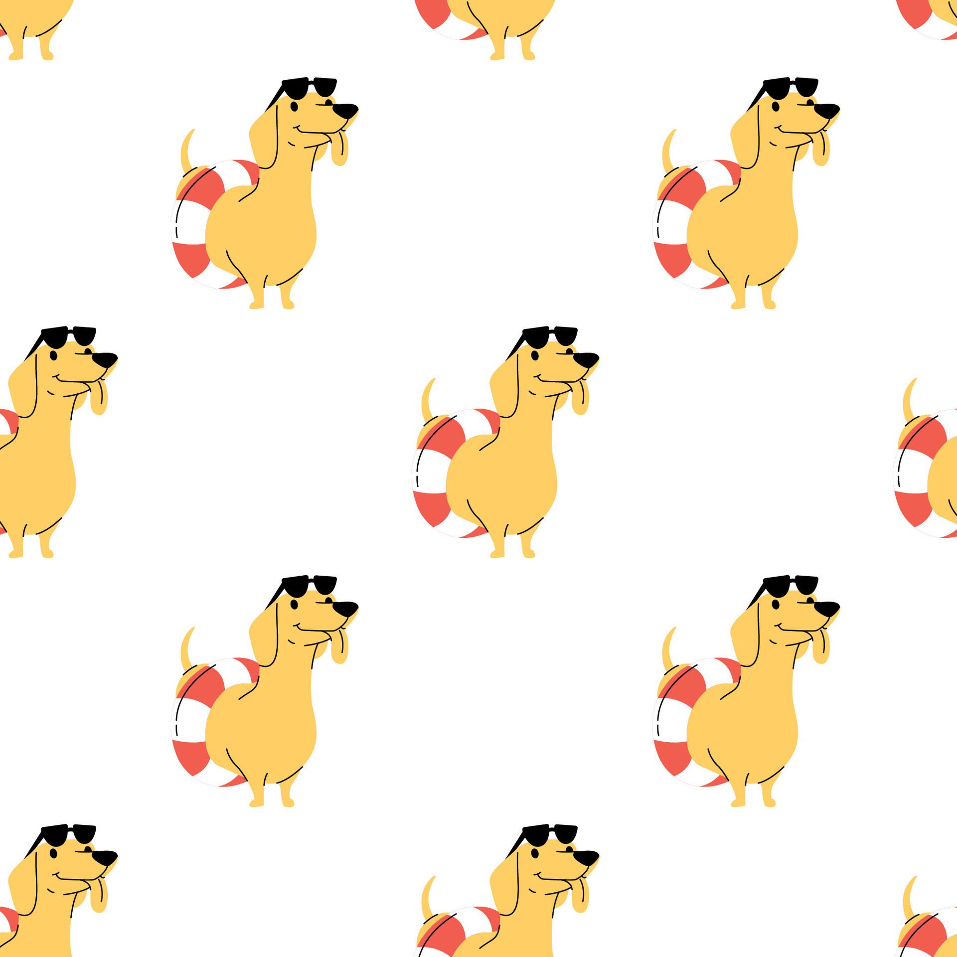 CUTE DACHSHUND DOG WITH SUMMER OUTFIT SEAMLESS PATTERN Free Vector