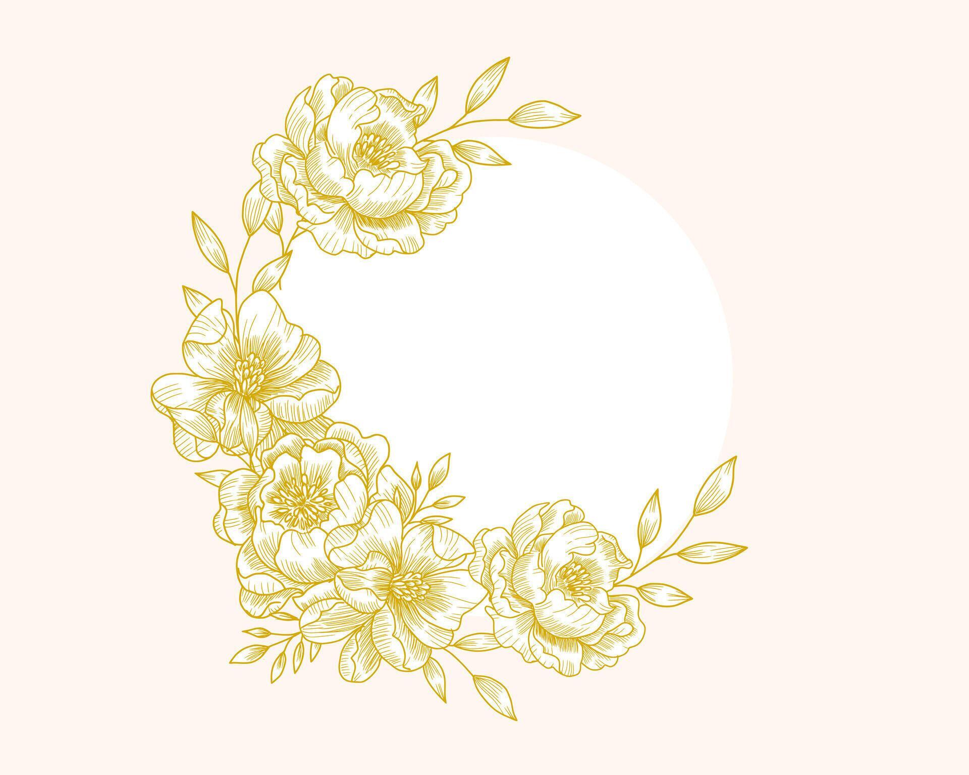 Hand Drawn Peony Flower Wreath Stock Free