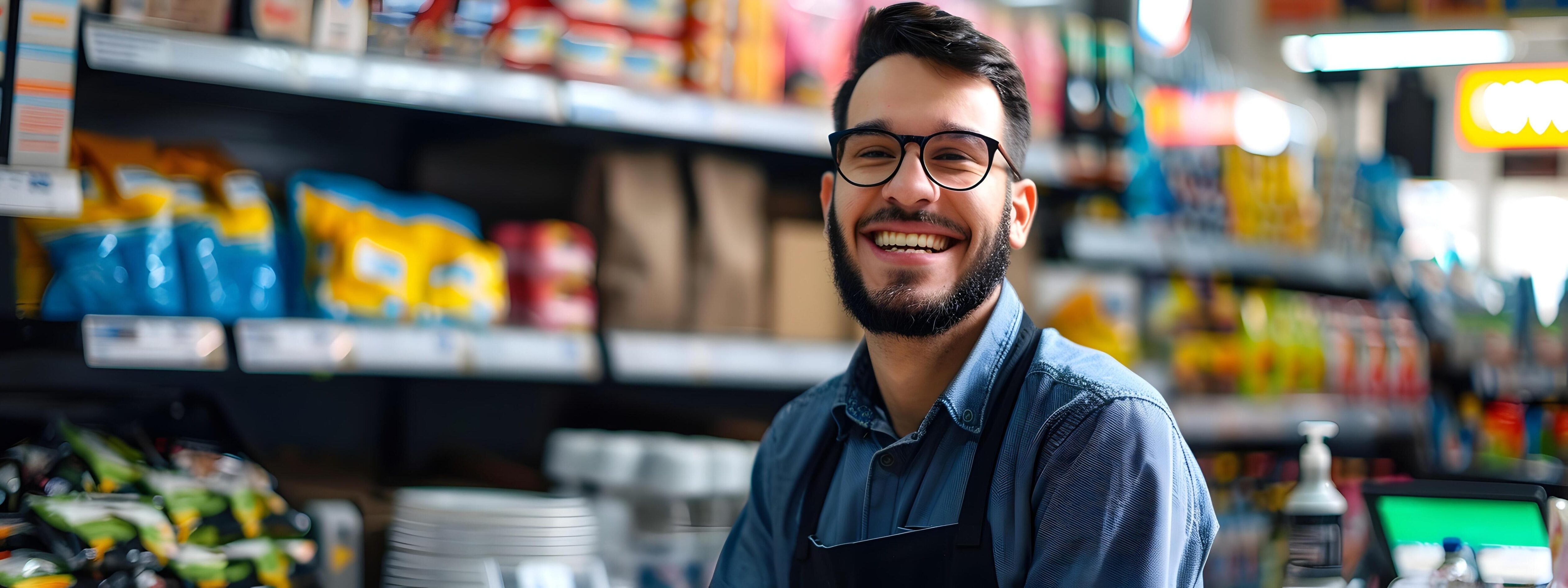 Cheerful Store Manager Providing Excellent Customer Service in Retail Environment Stock Free