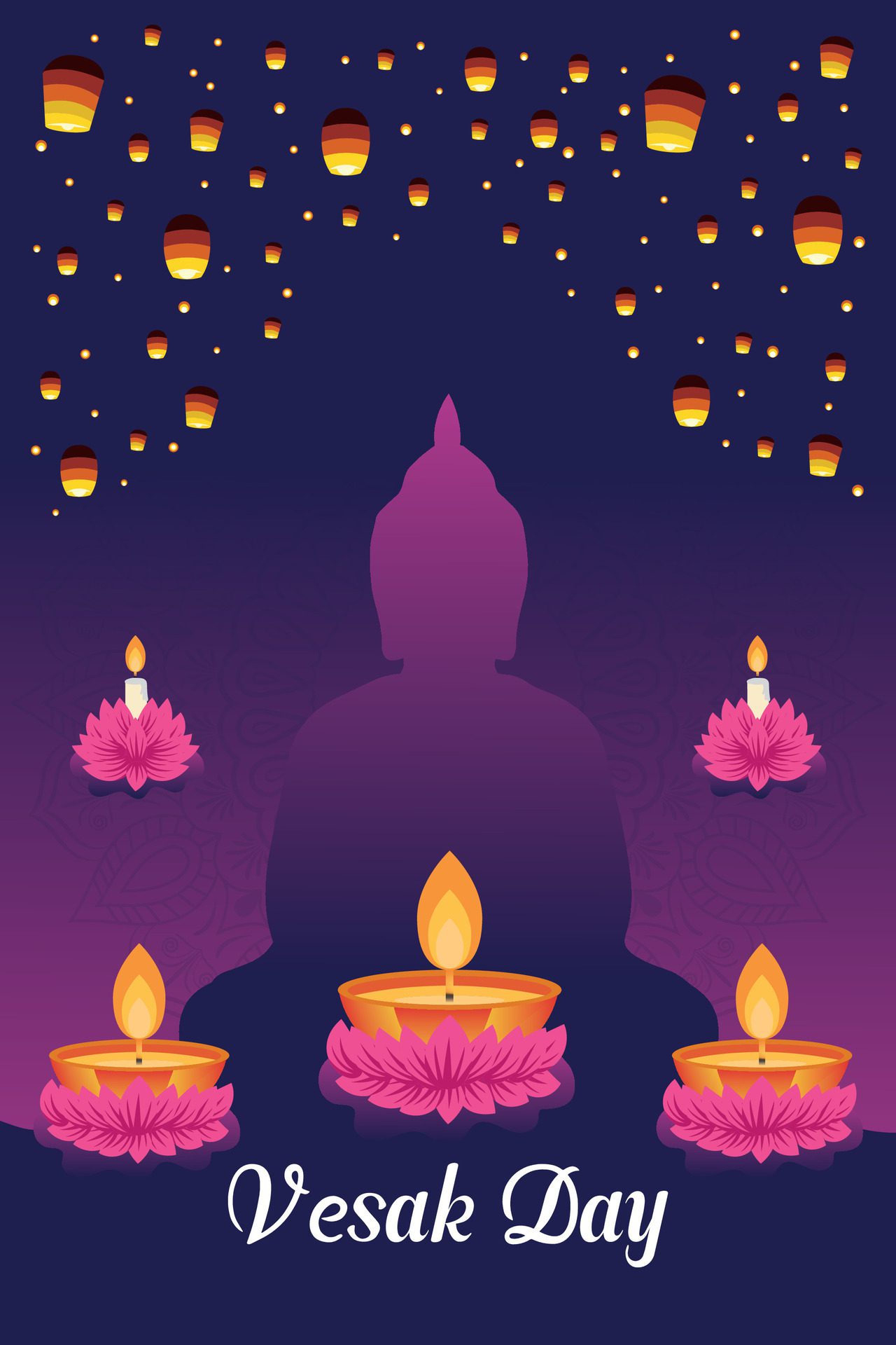 Flat vertical poster template for vesak day illustration festival celebration social media post and vesak day Banner Free Vector