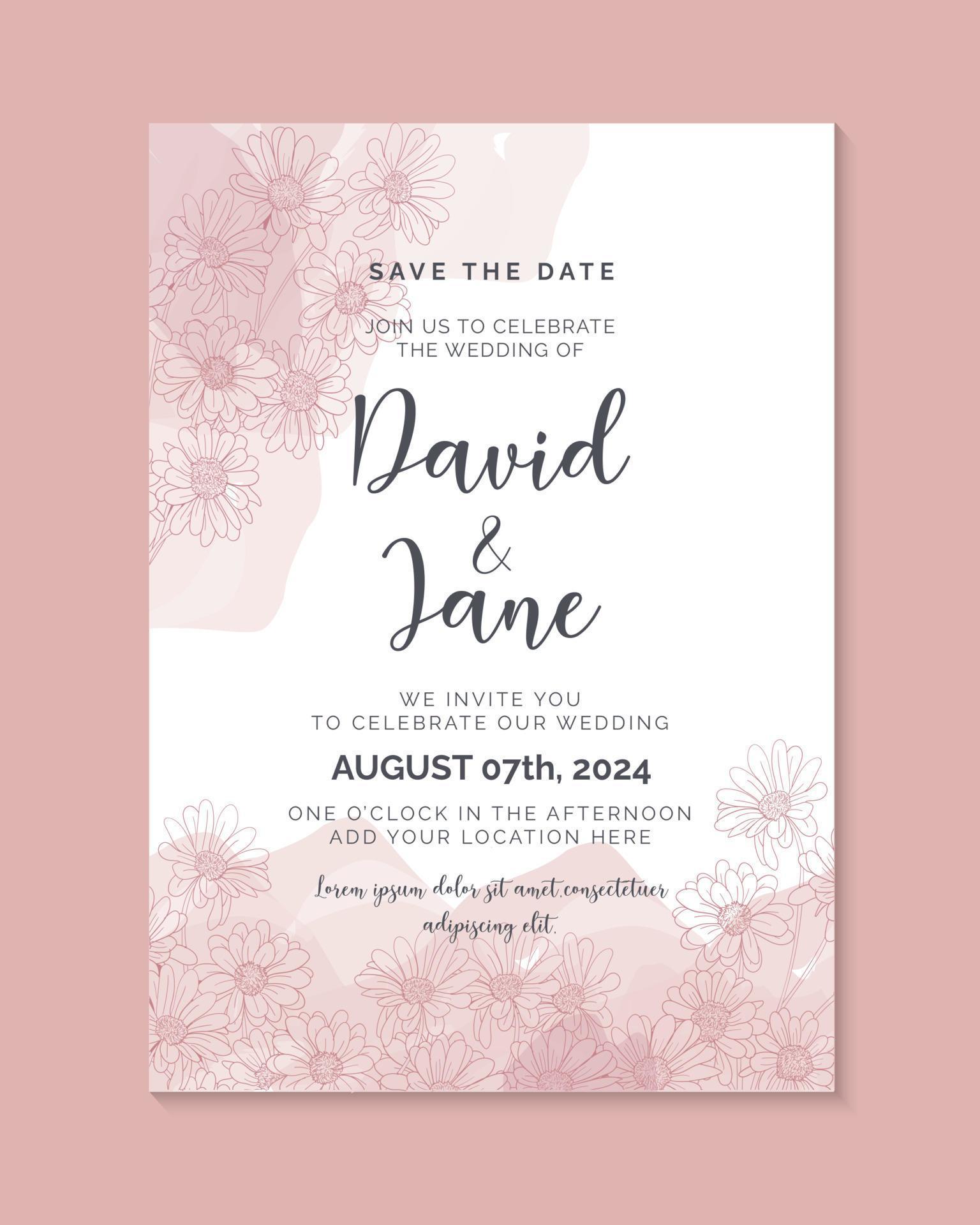 Watercolor wedding invitation with flowers Stock Free