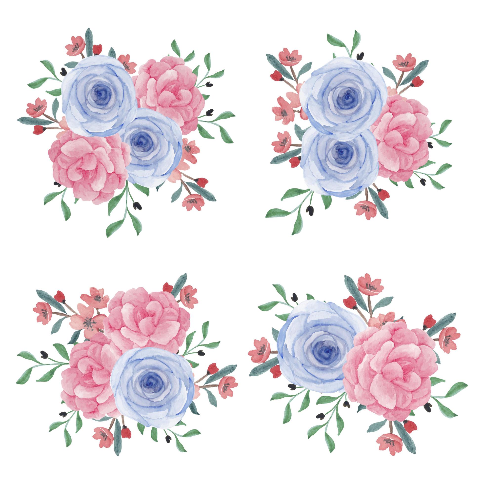 Watercolor rose peony flower bouquet collection Stock Free