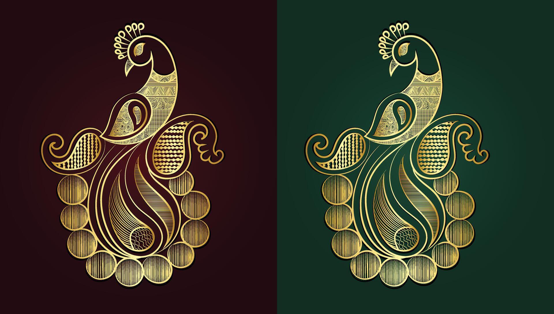 Golden Peacock and flower hand drawn design Stock Free Stock Free