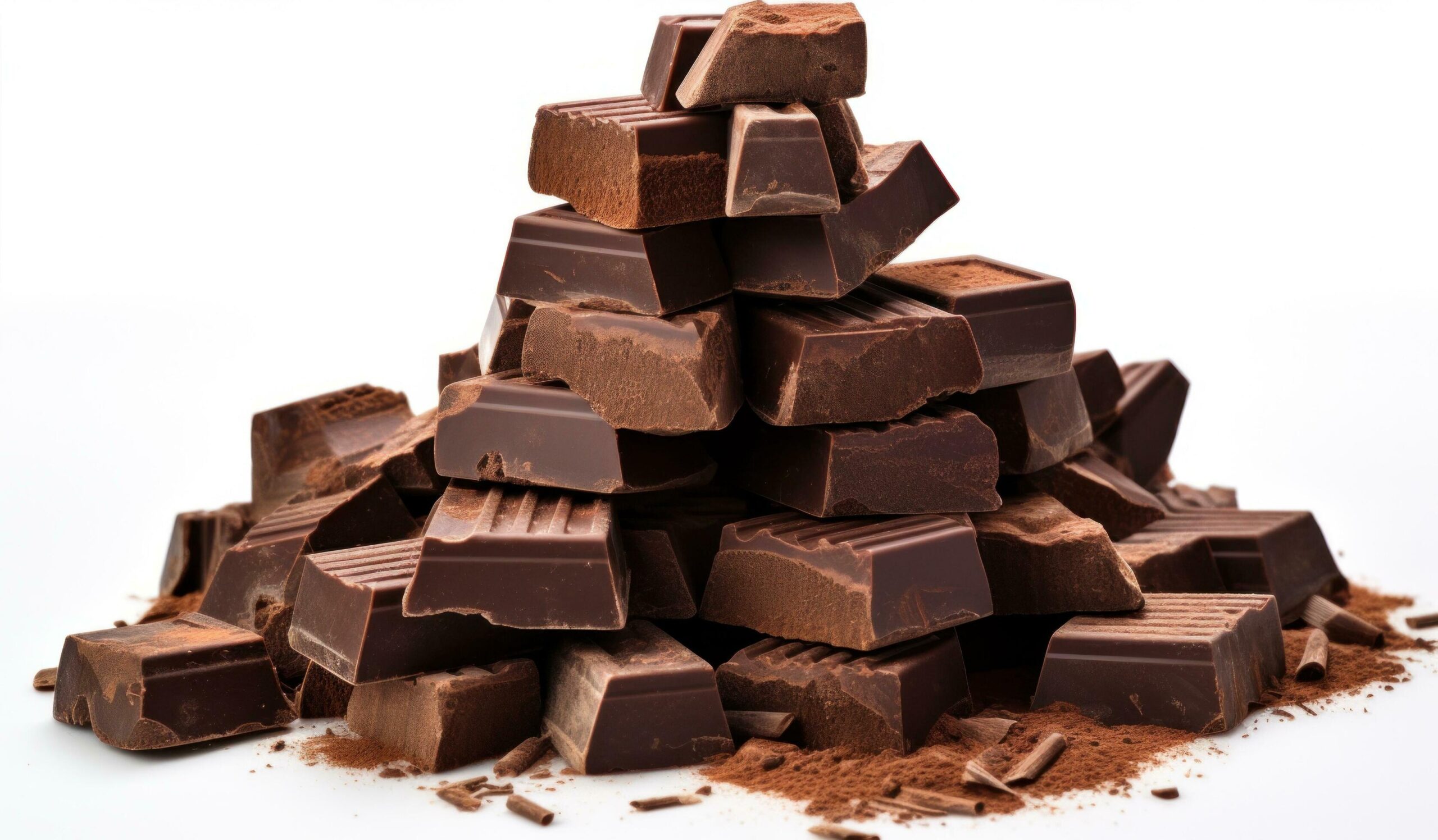 an image showing pieces of chocolate over a white background Free Photo