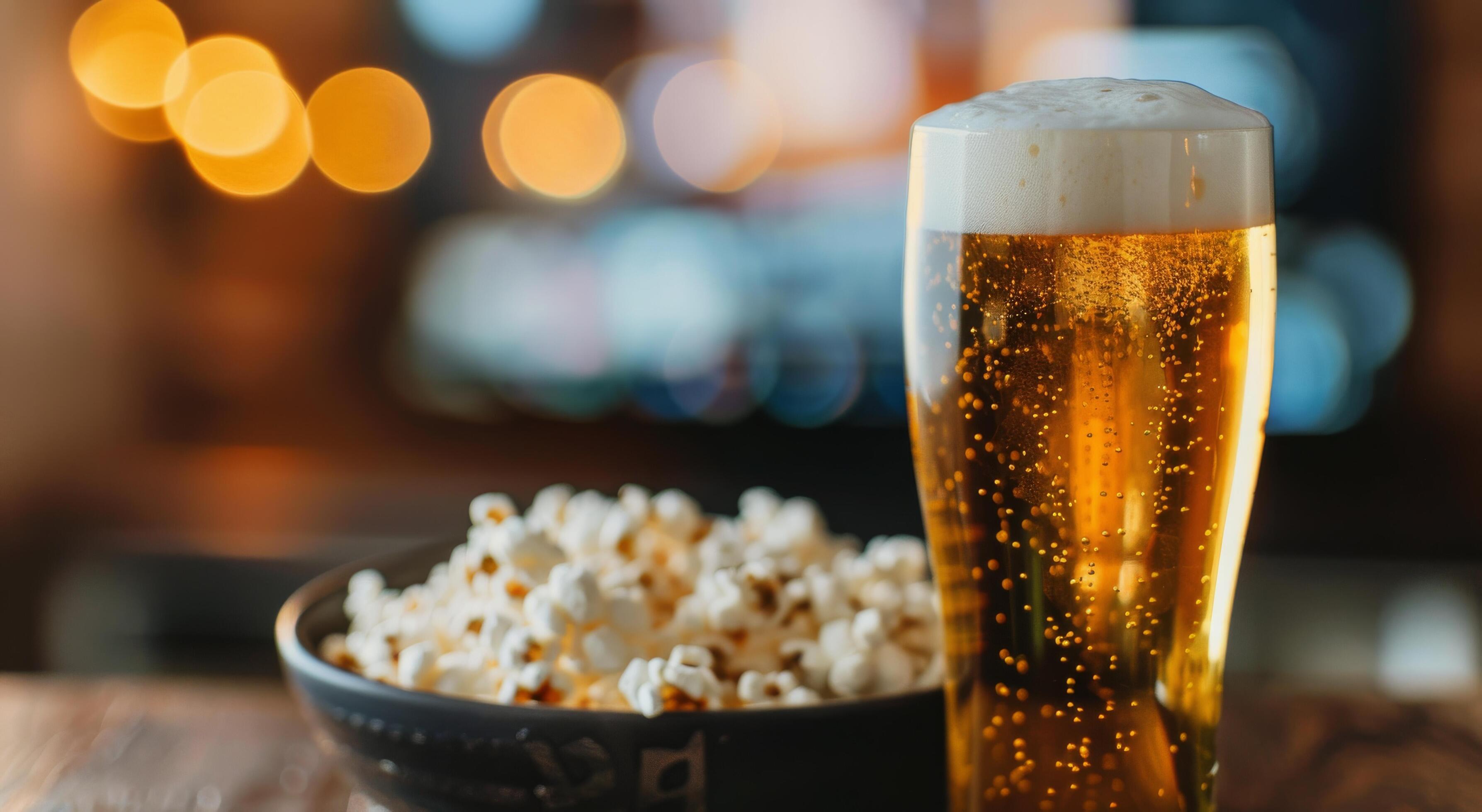 Popcorn and Beer While Watching TV Stock Free