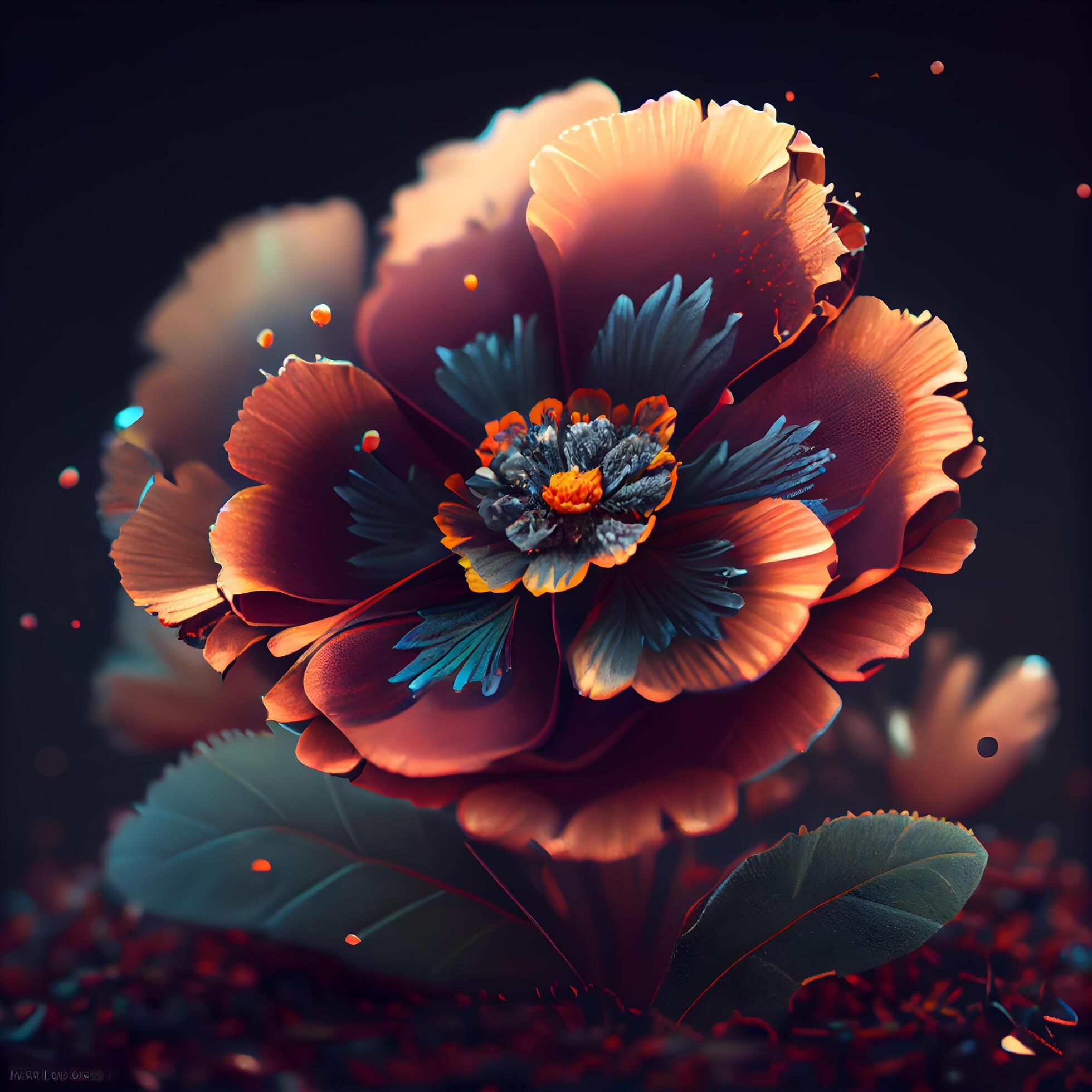 3D illustration of a beautiful red flower with a black background., Image Stock Free