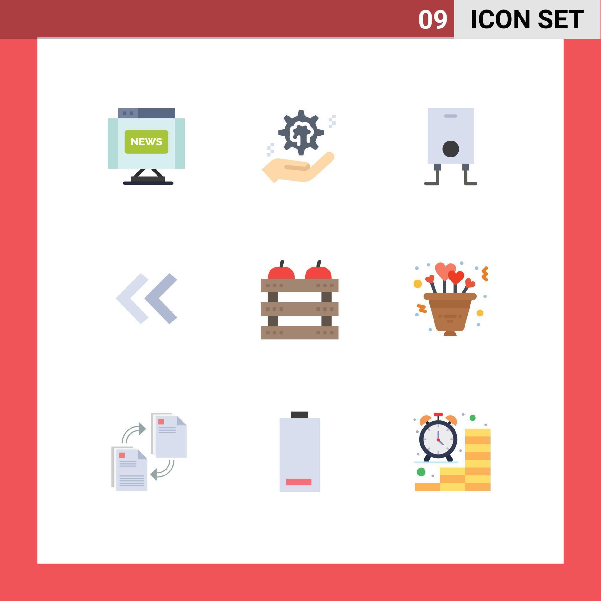 User Interface Pack of 9 Basic Flat Colors of dinner apple solution back arrow Editable Vector Design Elements Stock Free