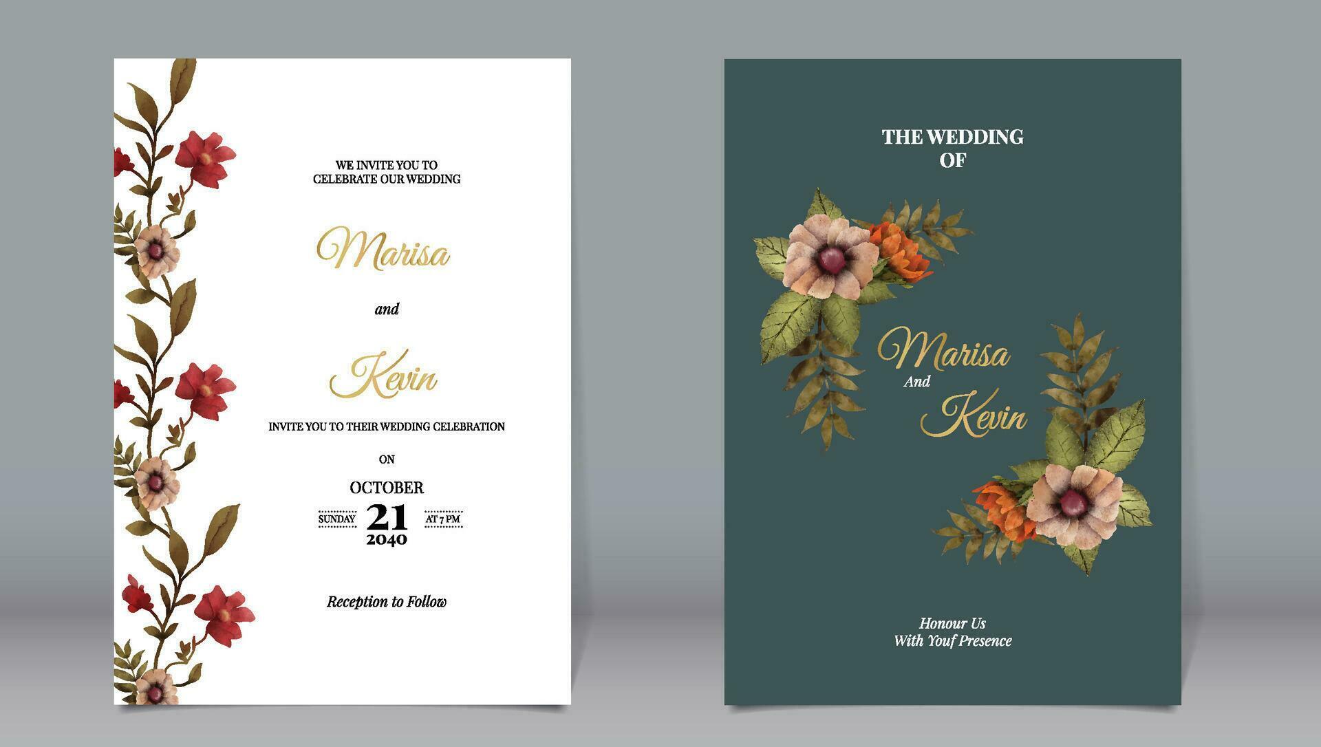 Luxury wedding invitation beautiful peach flowers and leaves vintage botanical garden watercolor style with simple background Stock Free