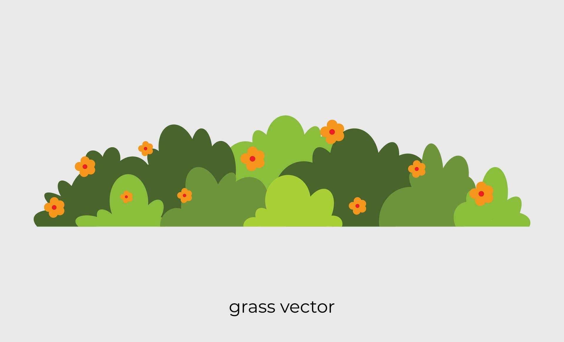 rounded grass illustration with flowers in flat style Stock Free