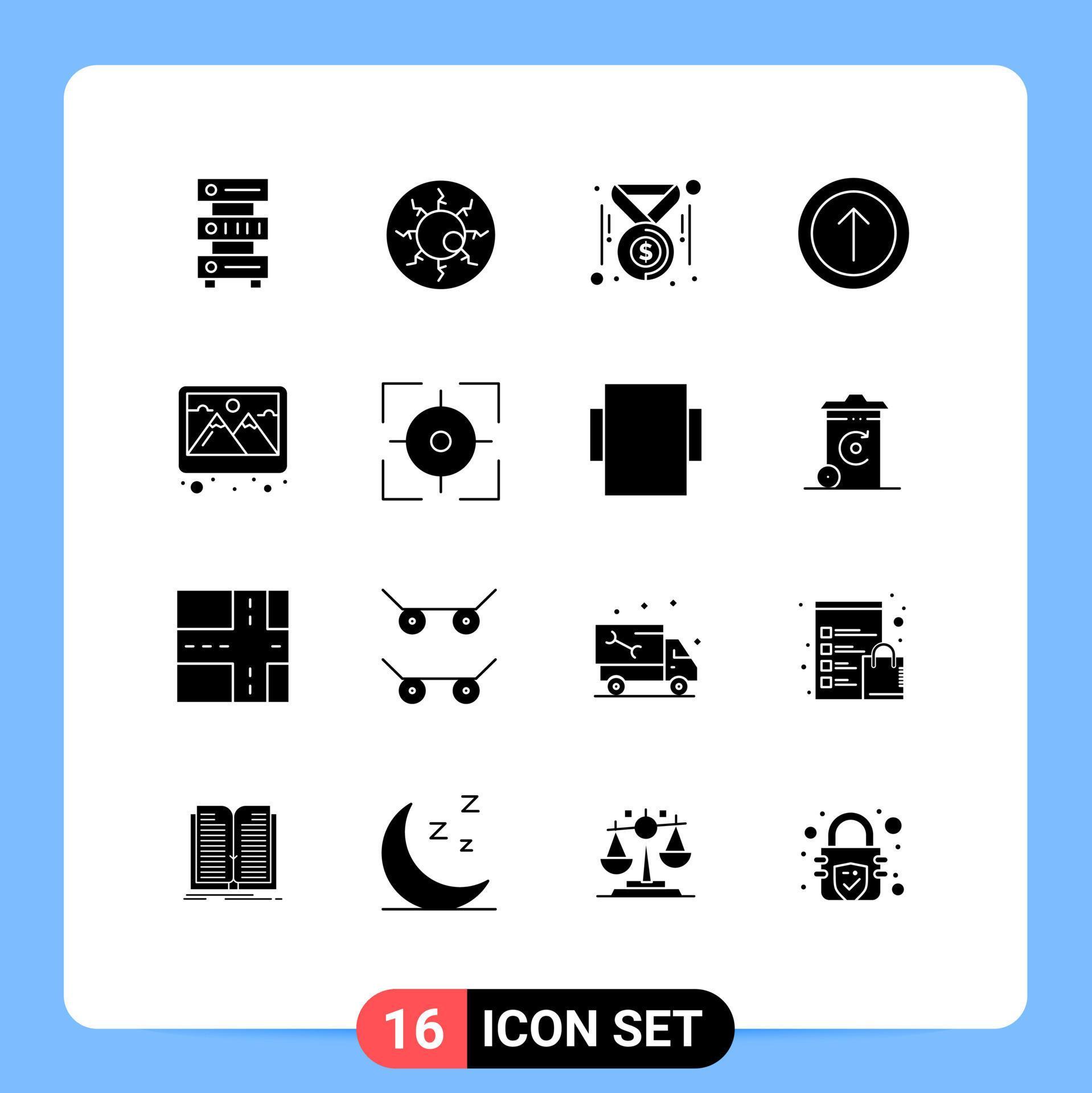 Pictogram Set of 16 Simple Solid Glyphs of frame arrow retina upload dollar Editable Vector Design Elements Stock Free