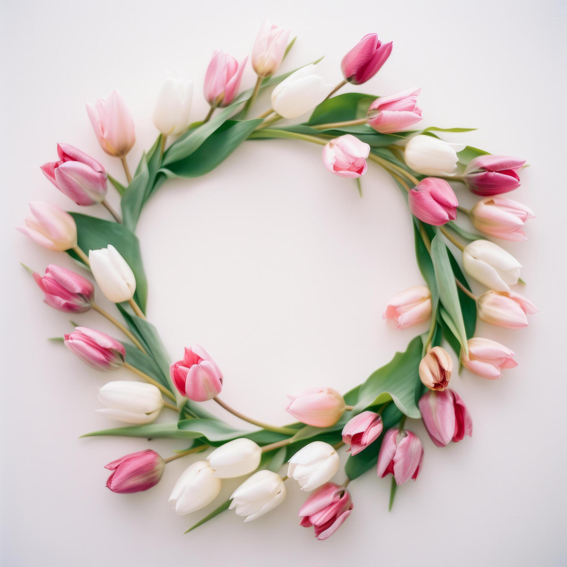 Wreath of tulip flowers. Illustration Stock Free