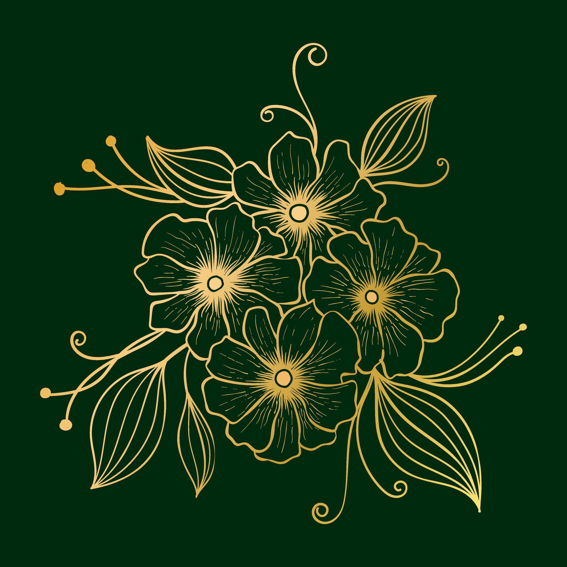 Luxury gold and nature green background vector illustration. Floral pattern hand drawn template for banner. Free Vector