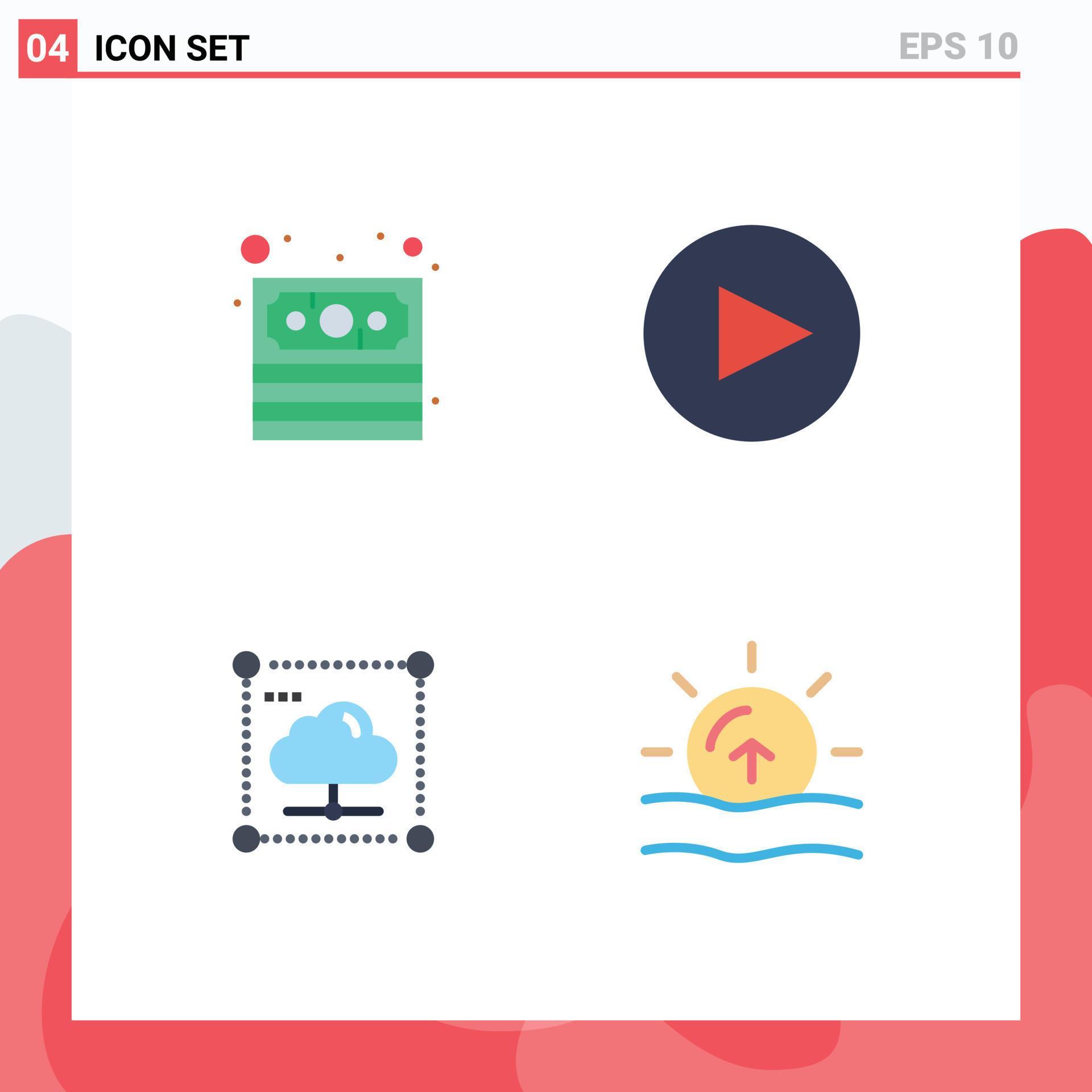 Editable Vector Line Pack of 4 Simple Flat Icons of cash network arrow share sun Editable Vector Design Elements Stock Free