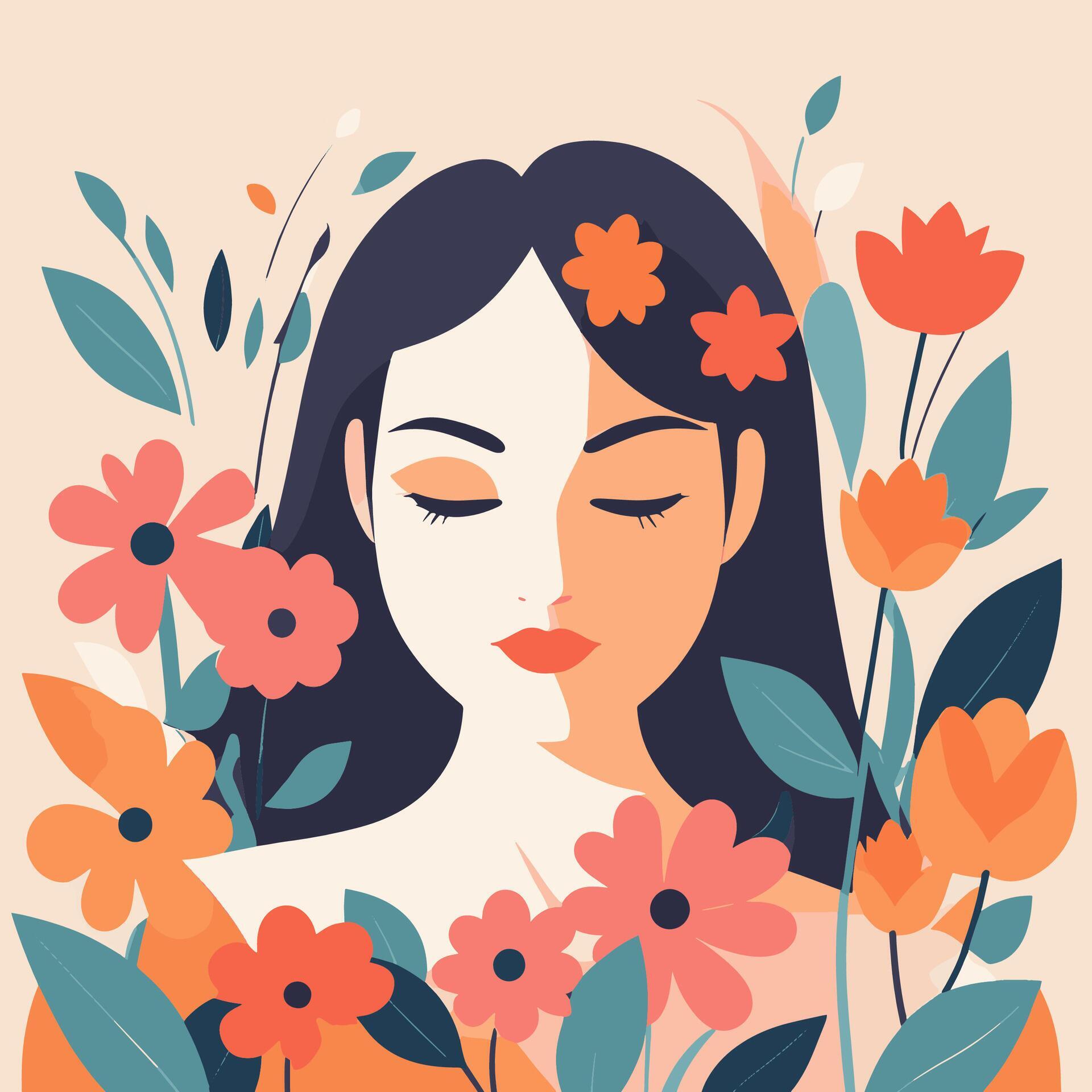 Illustration vector woman with flowers Stock Free