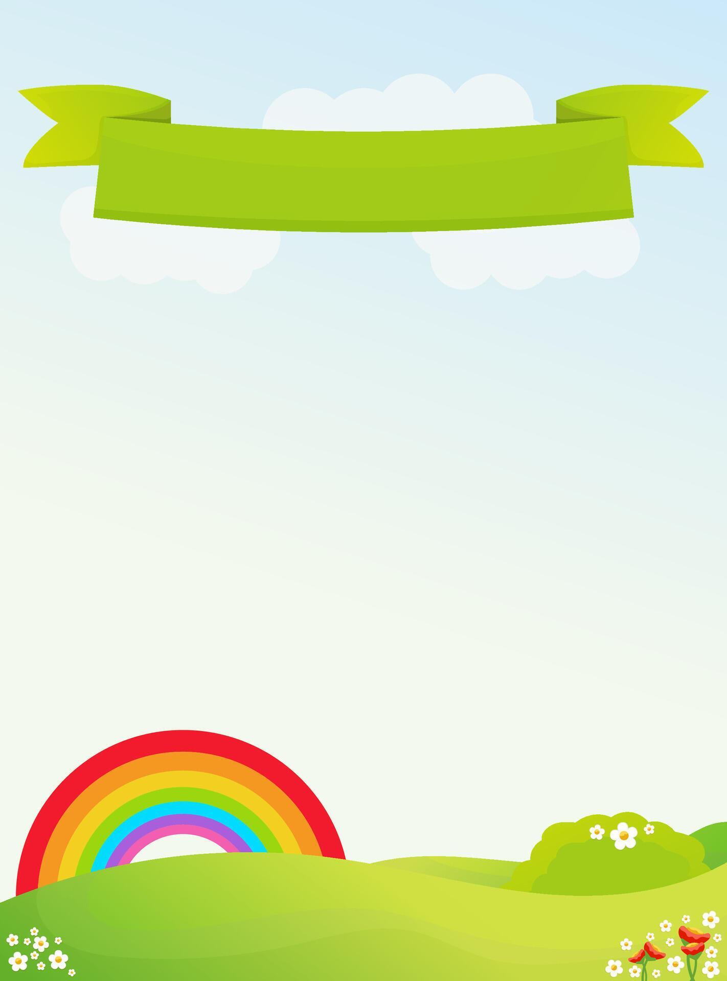 landscape banner with rainbow flower and hill Stock Free