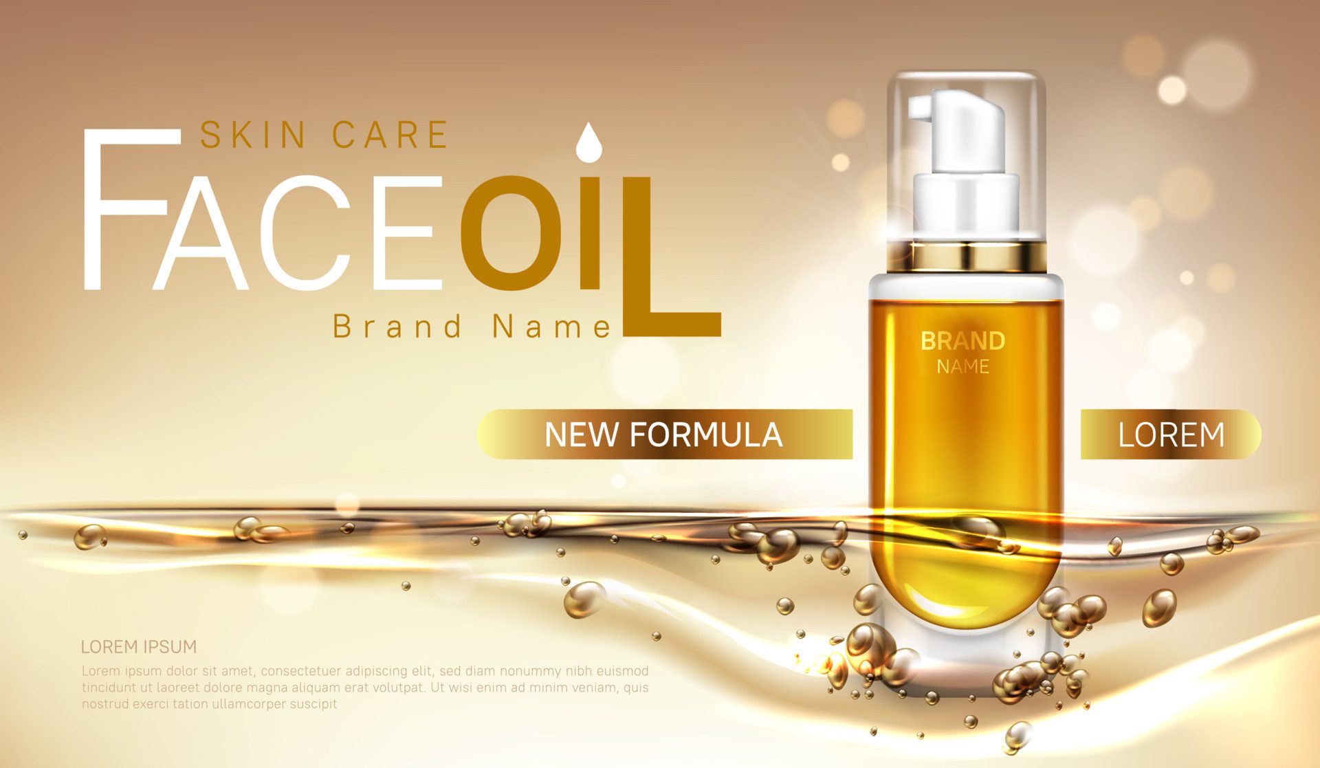 Face oil skin care cosmetics bottle mock up banner Free Vector