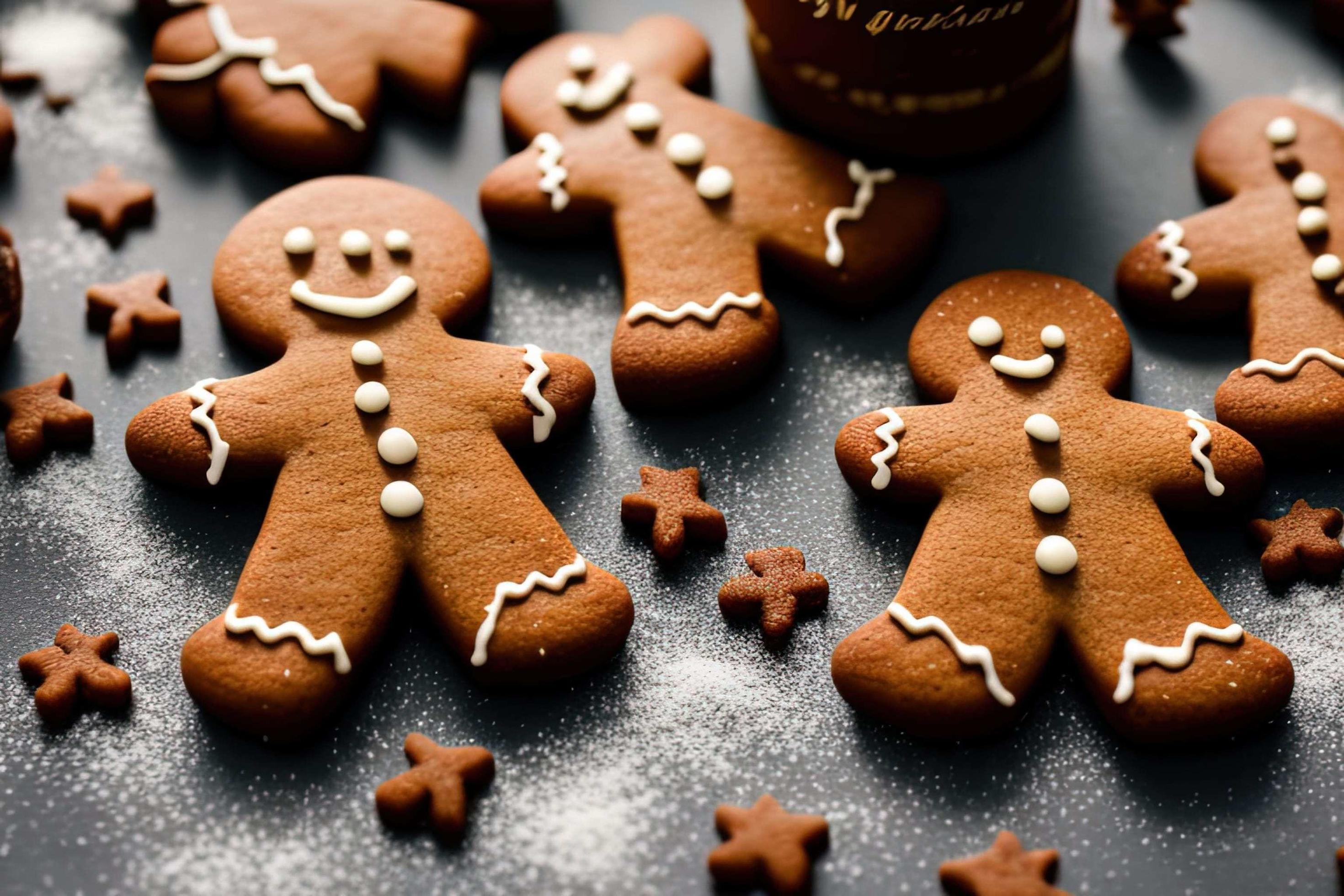 professional food photography of a Three gingerbread man cookies fall Stock Free