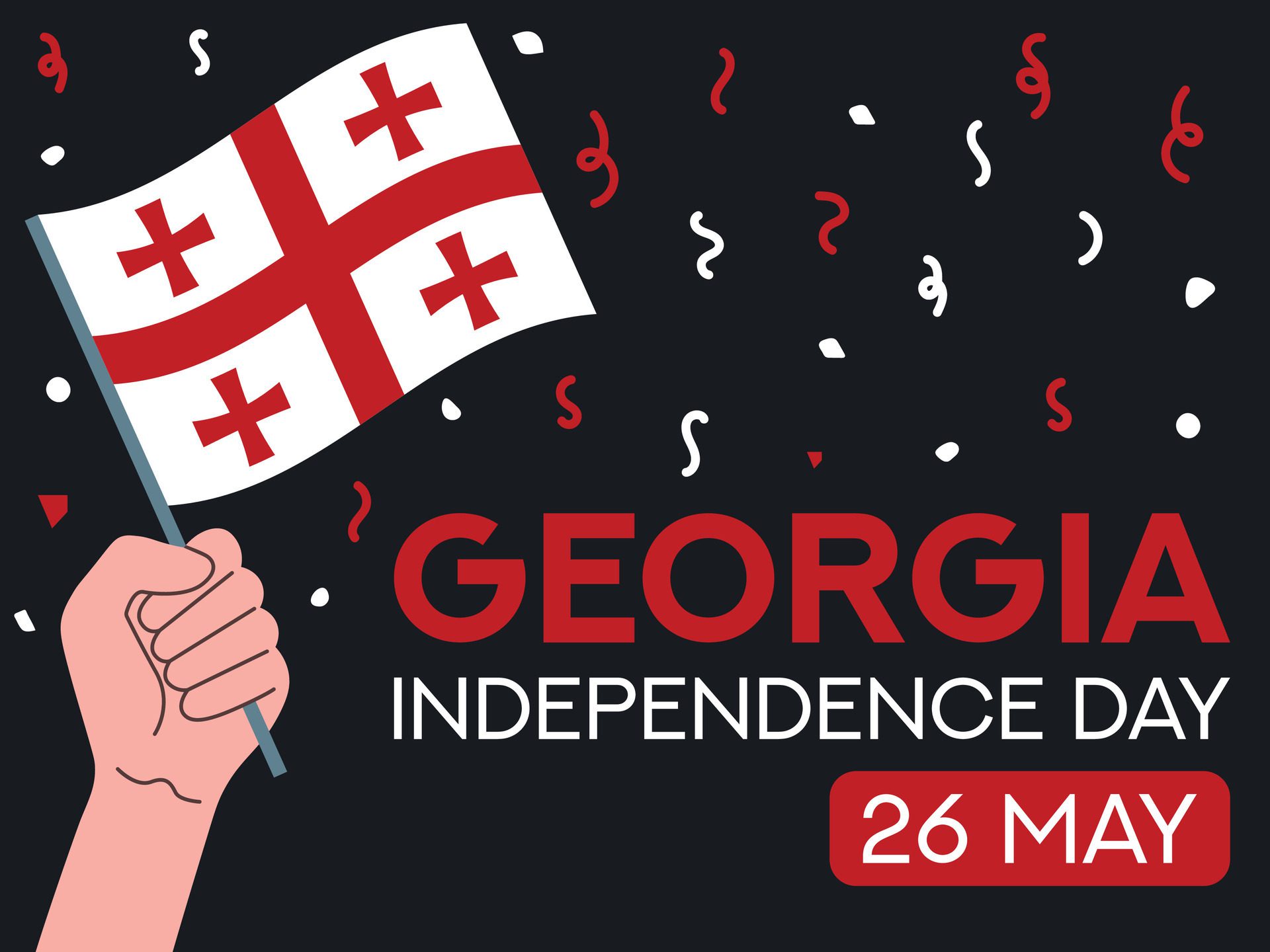 Georgia independence day 26 may. Georgia flag in hand. Greeting card, poster, banner template Free Vector