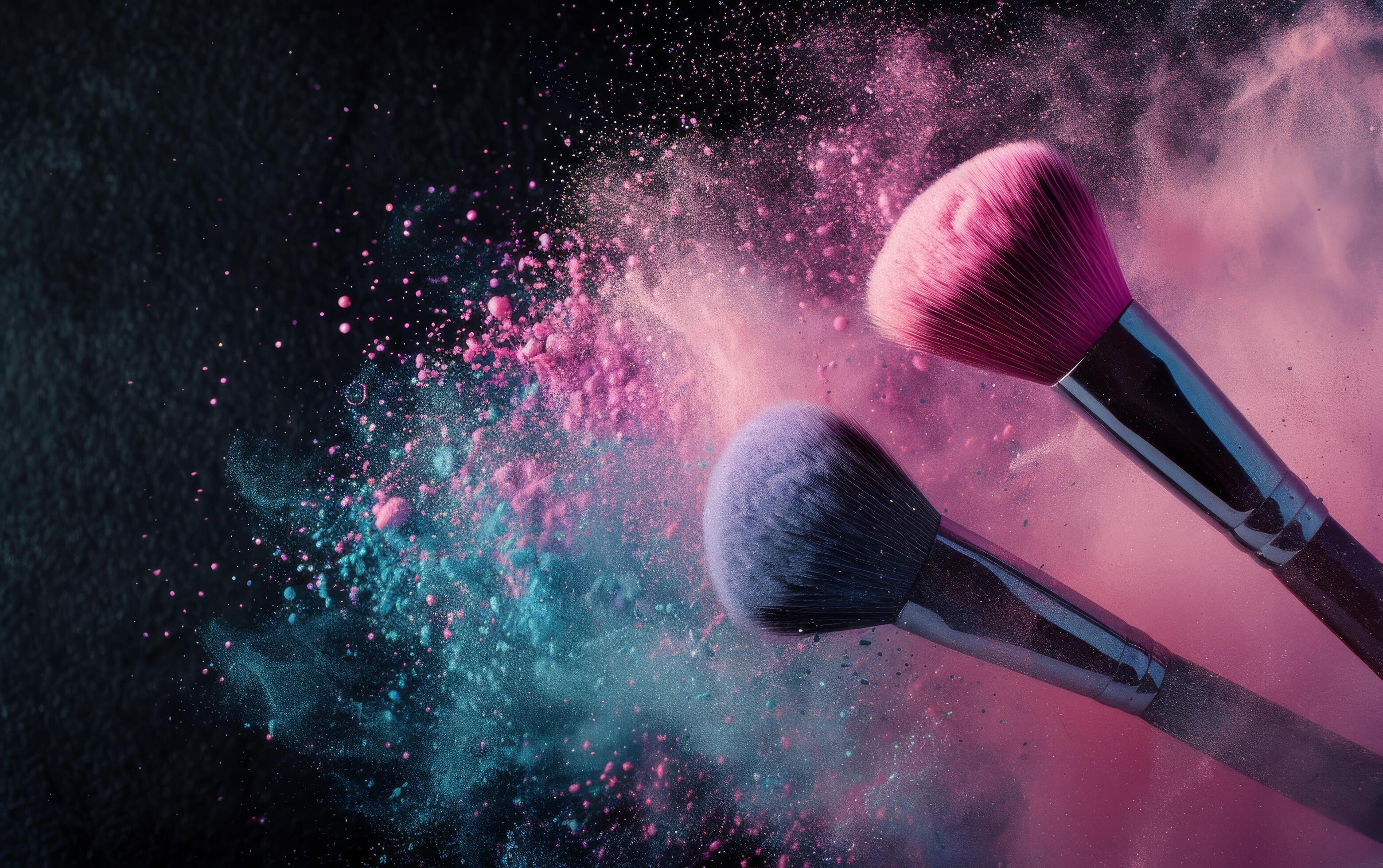 Makeup Brushes on a Galaxy Background Stock Free