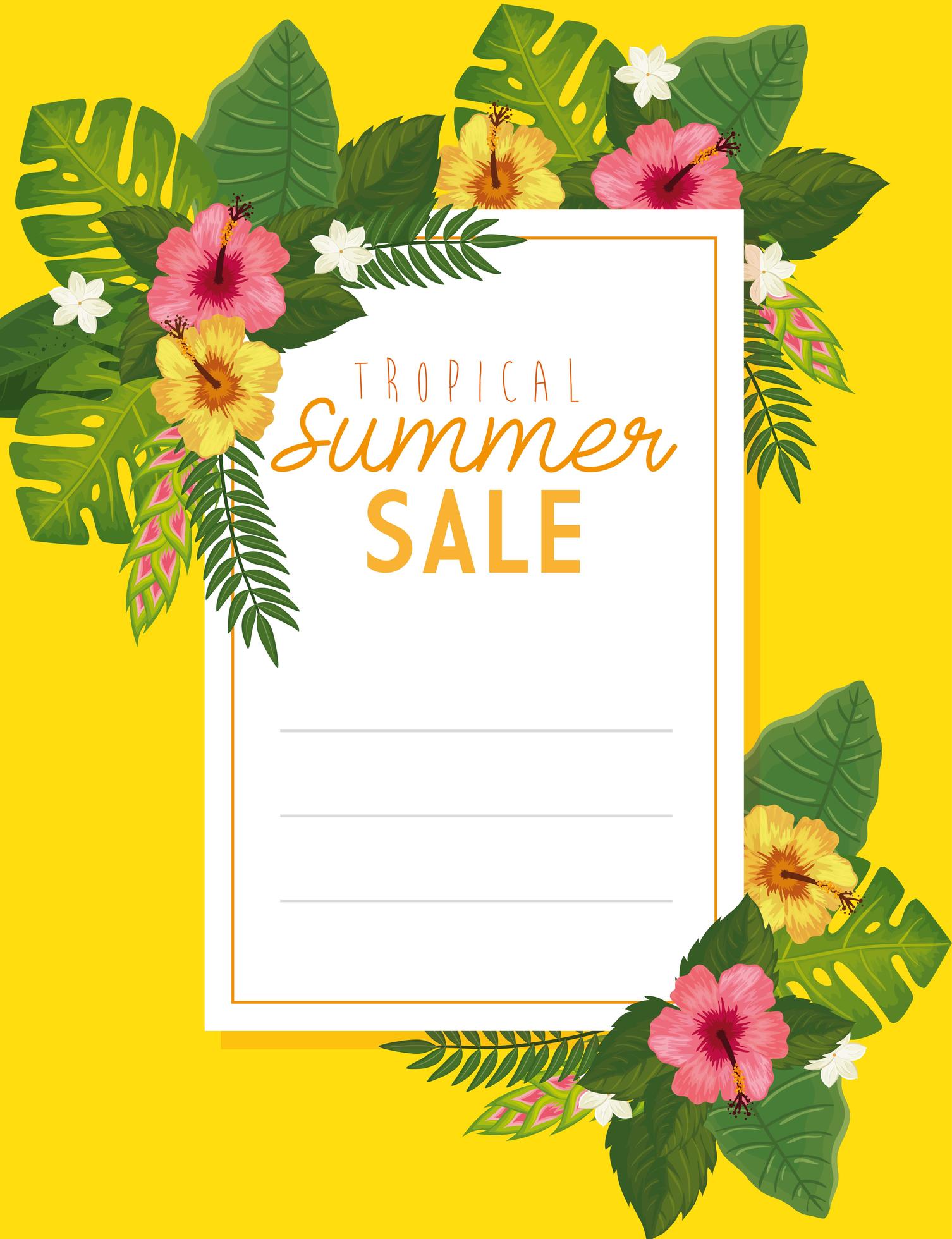 tropical summer sale with frame and flowers Stock Free