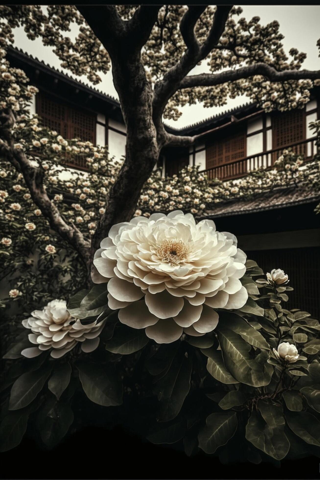 large white flower sitting on top of a table. . Stock Free