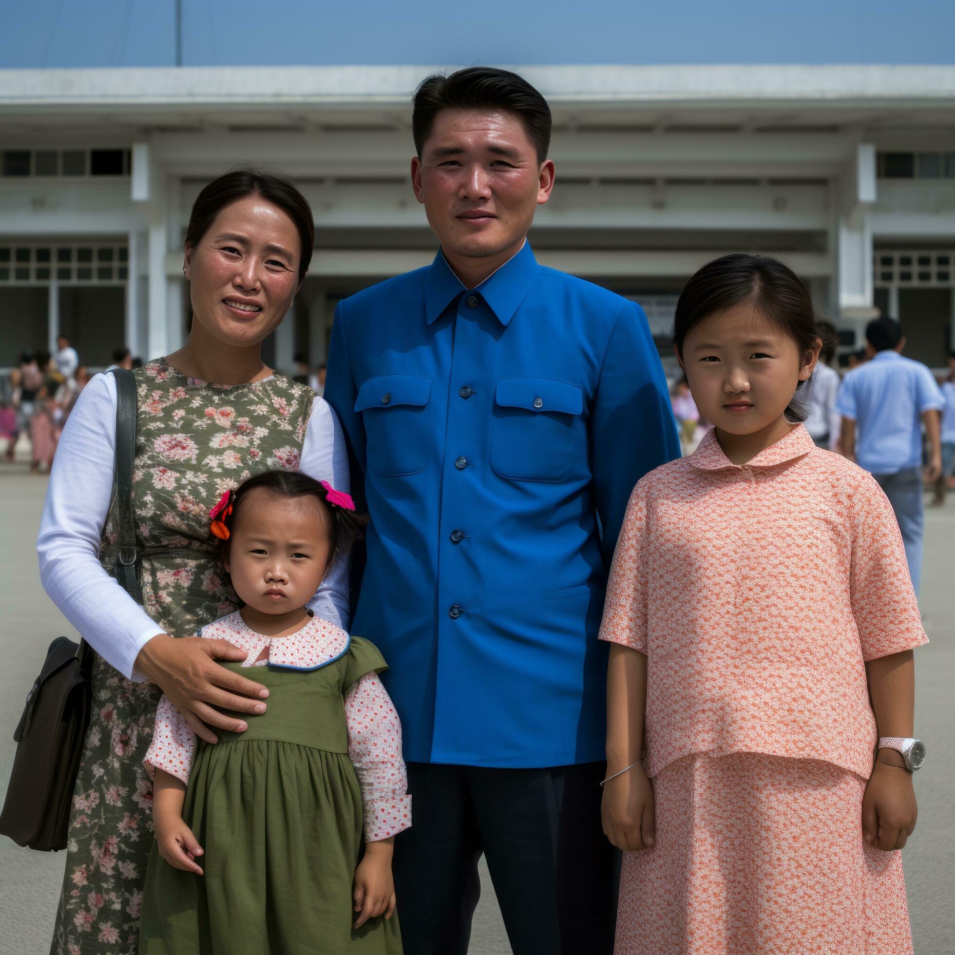 North Korean Family on the Street – AI generated Stock Free