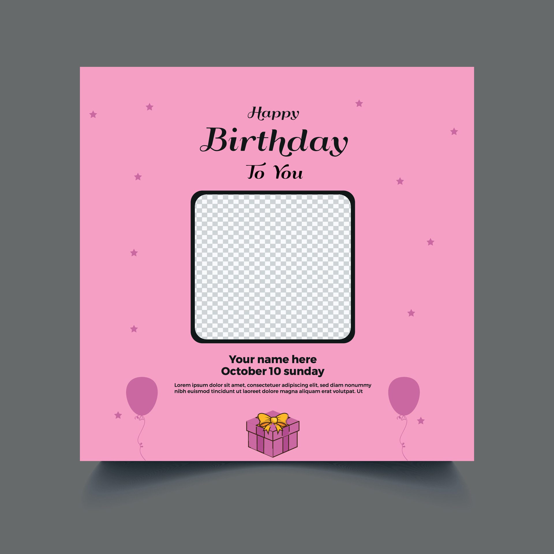 Birthday invitation social media template, birthday square banner design. Pro Vector