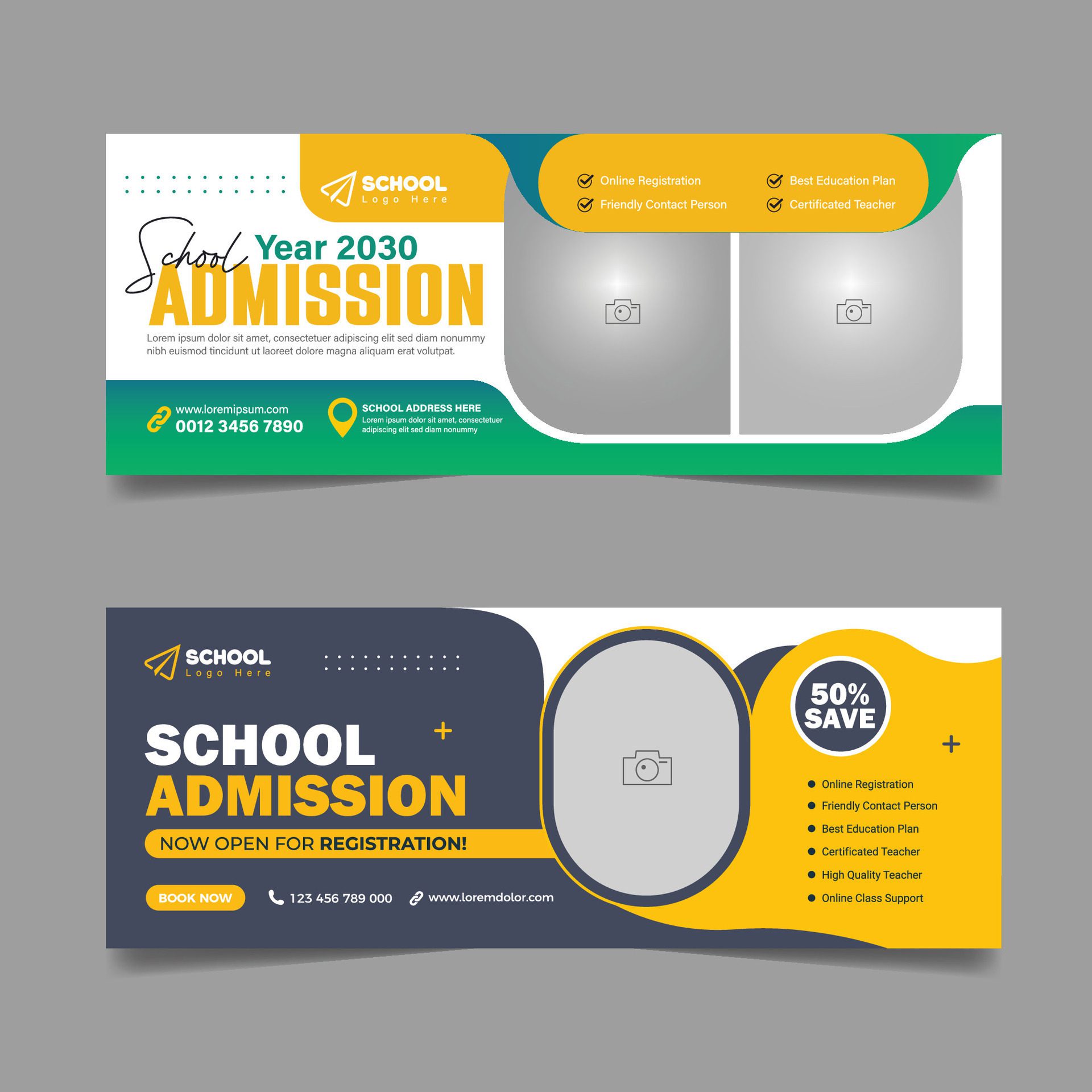 Back to school admission social media cover design and higher education banner template Free Vector