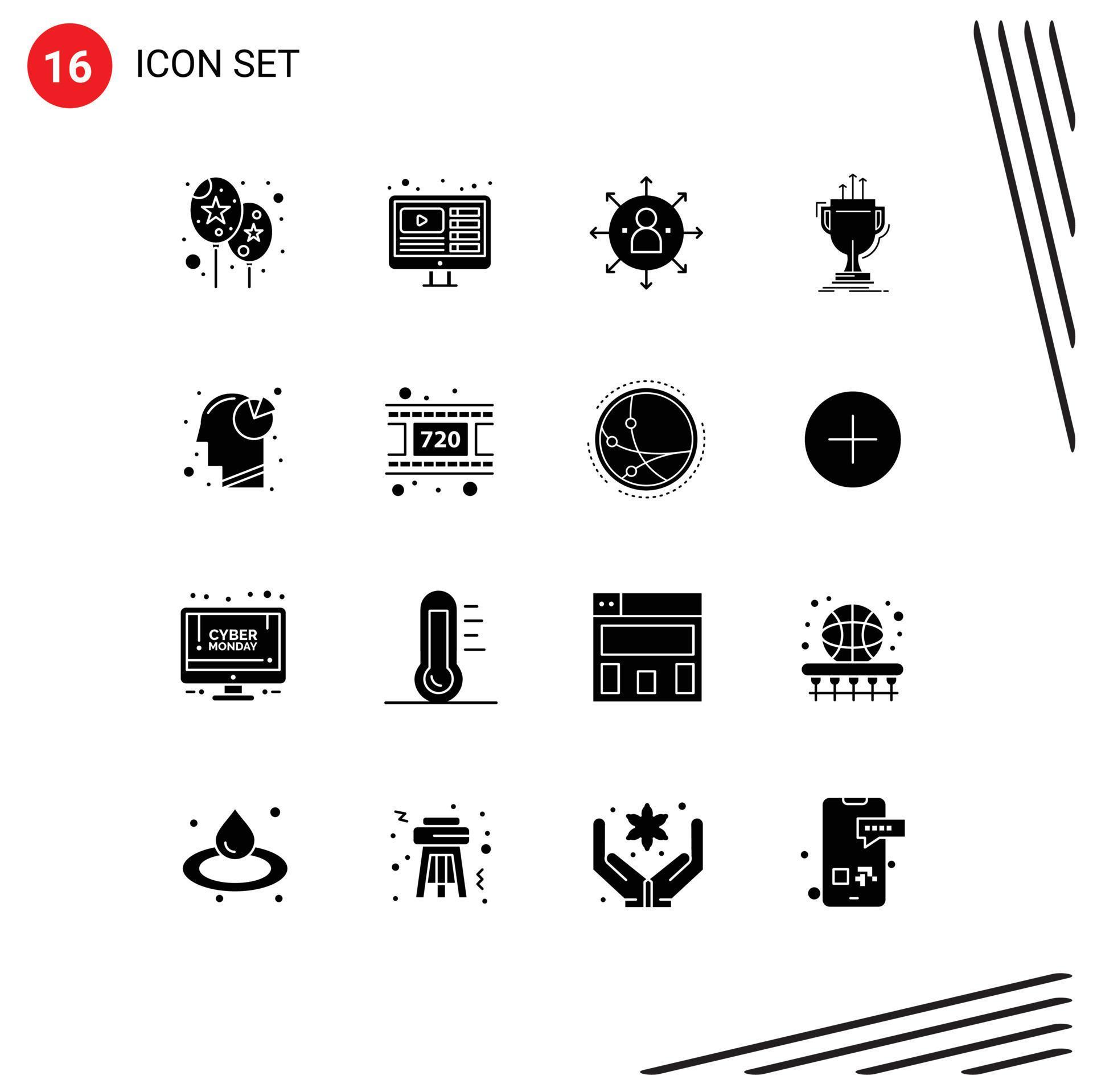 Group of 16 Modern Solid Glyphs Set for analysis edge arrows cup award Editable Vector Design Elements Stock Free