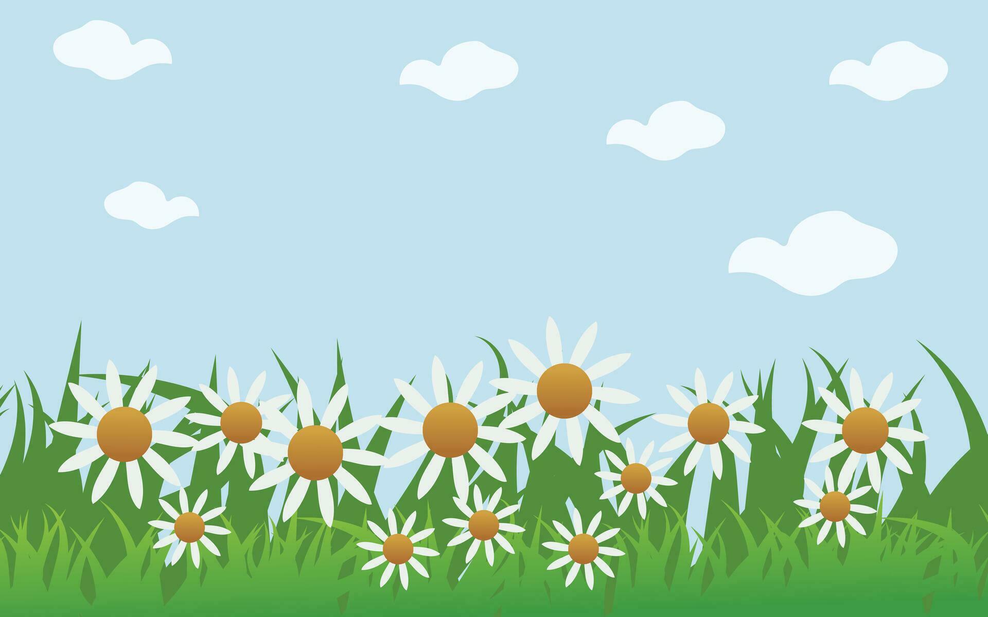 Flat clip art with a natural green background and flower vector illustration Stock Free