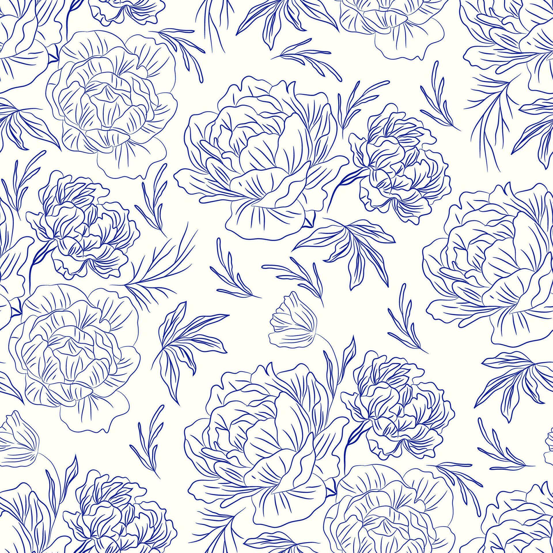 Seamless flowers pattern line drawing Stock Free