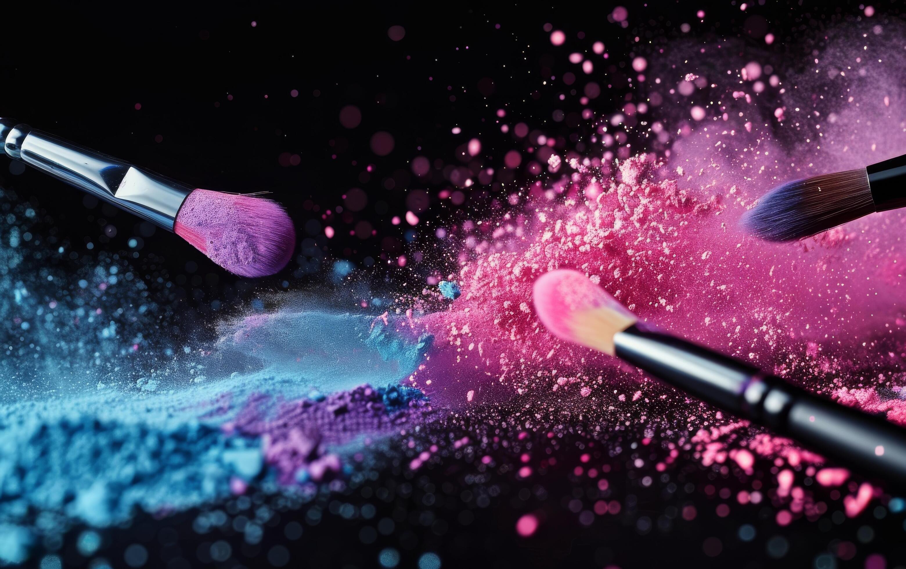 Makeup Brushes on a Galaxy Background Stock Free