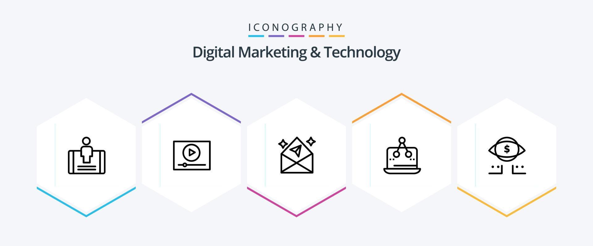 Digital Marketing And Technology 25 Line icon pack including eye. measurement. arrow. marketing. cross Stock Free