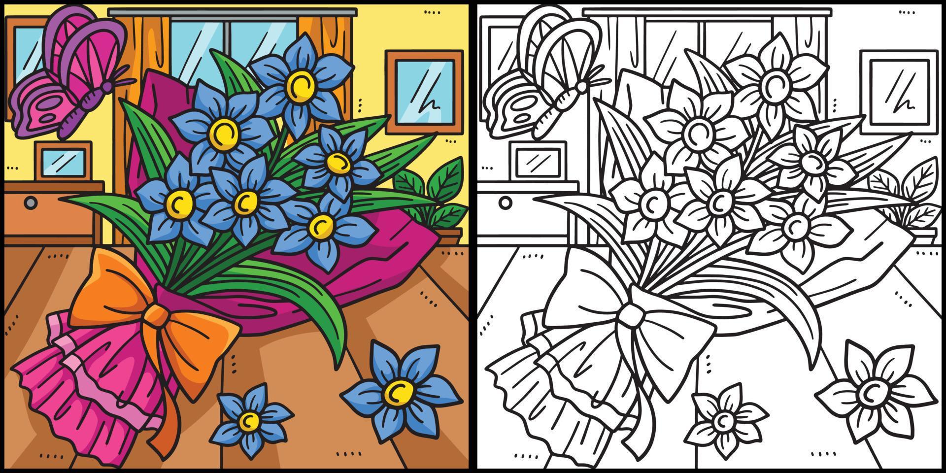 Spring Flower Bouquet Coloring Page Illustration Stock Free