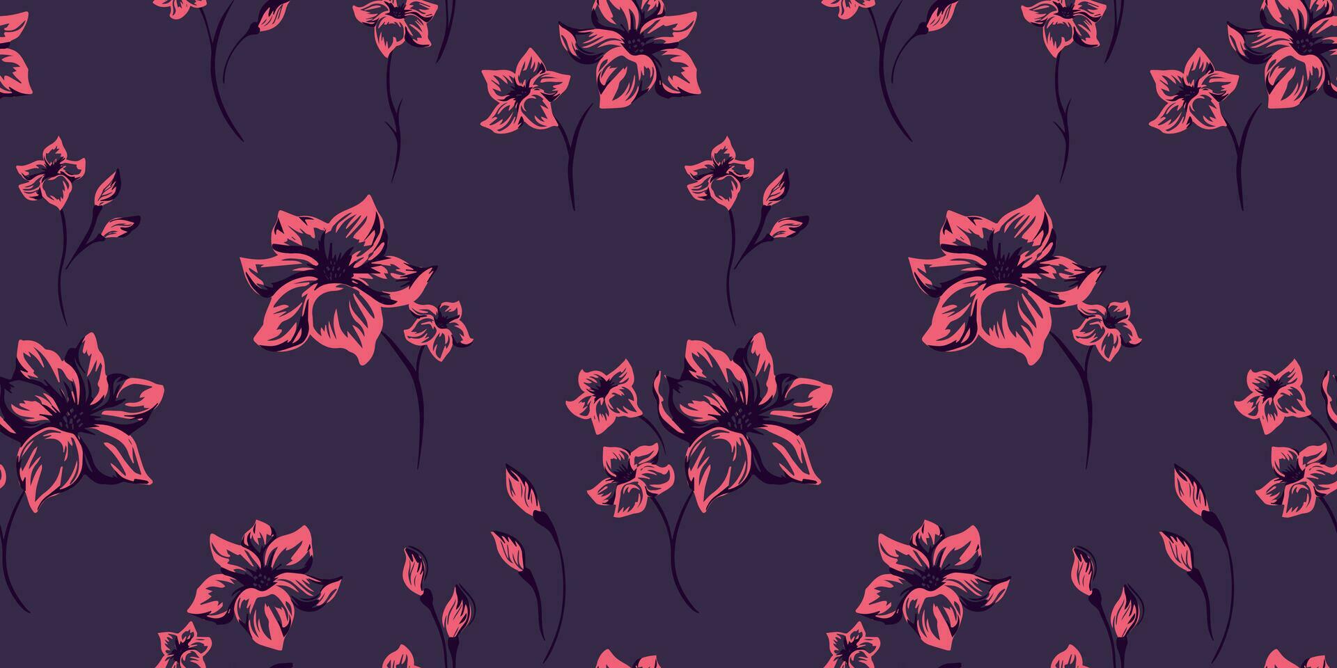 Vector hand drawn sketch shape flowers. Seamless pattern with abstract stylized floral. Design ornament for fabric, textile, fashion, wallpaper Stock Free