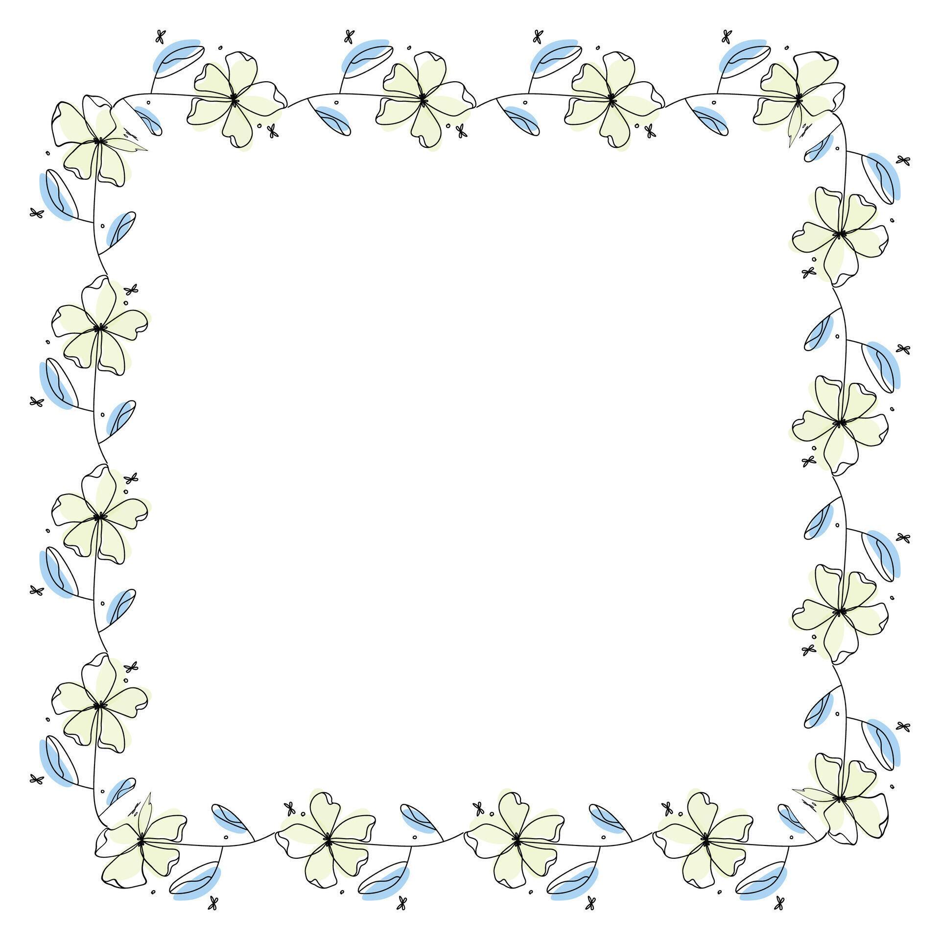 Hand drawn flowers wreath frame on white background Stock Free