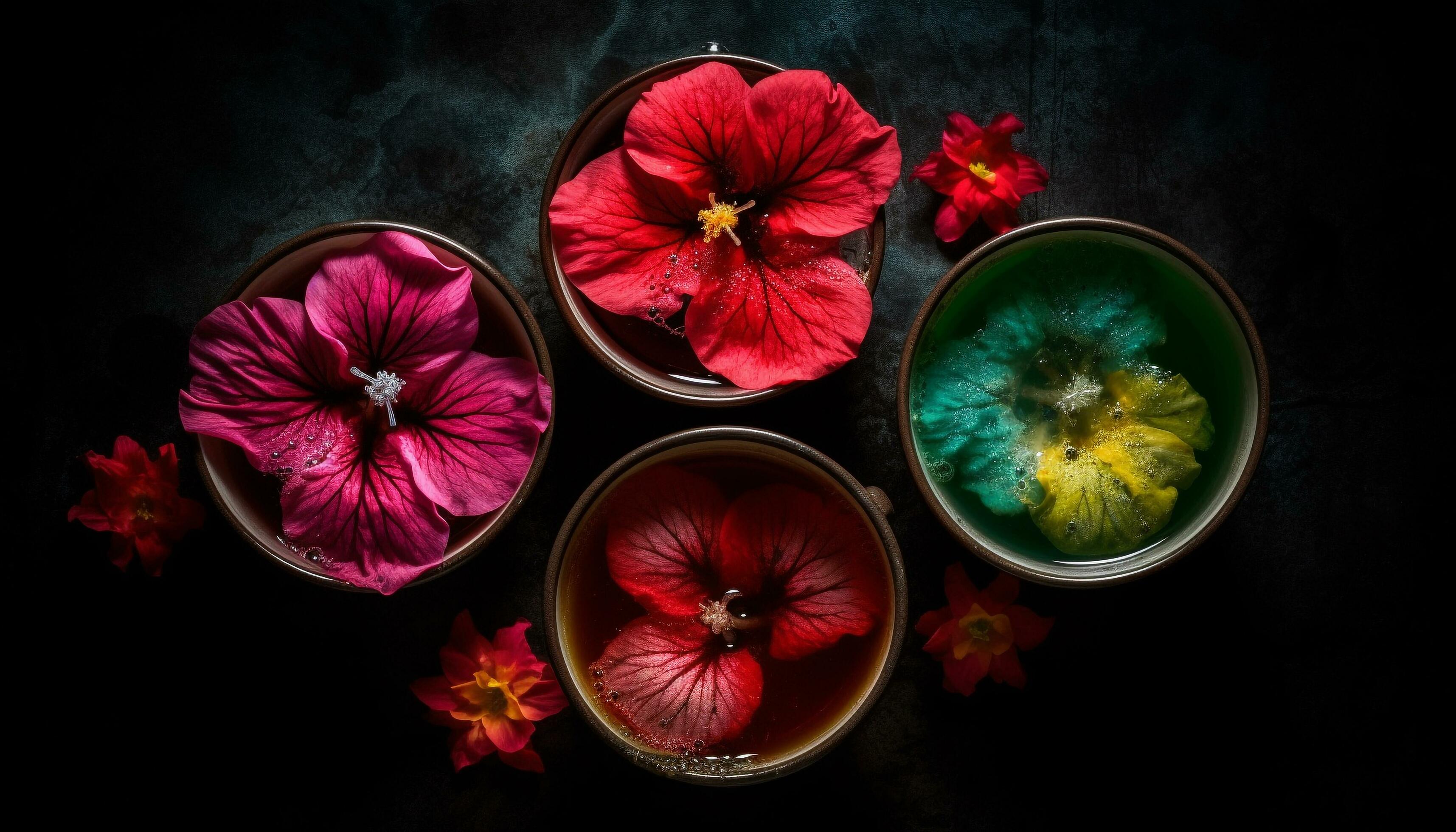 Organic flower petals in wooden bowl, aromatherapy candle generated by AI Stock Free