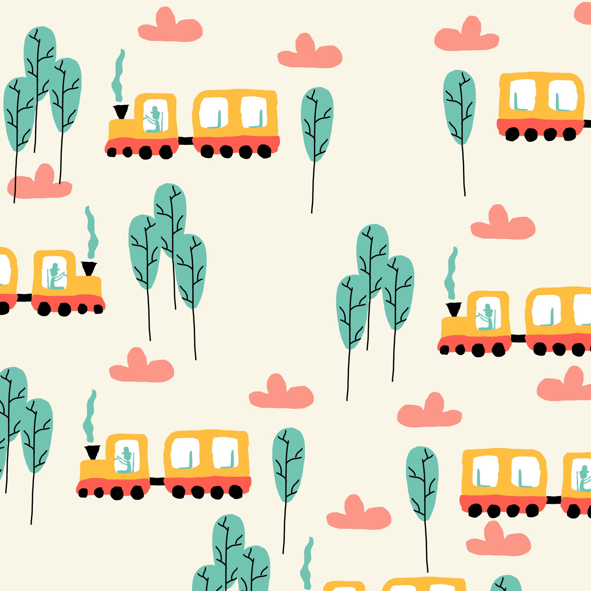 Colorful Train and Tree Pattern for Kids Free Vector