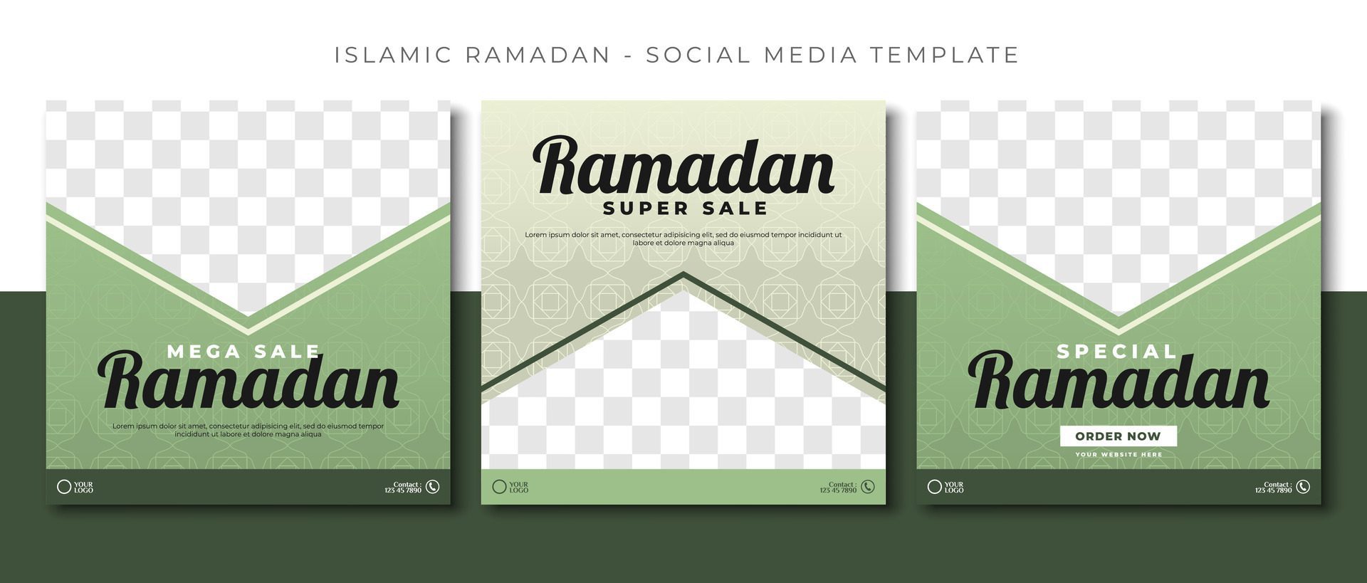 ramadan islamic sale, green social media post template design, event promotion vector banner Free Vector