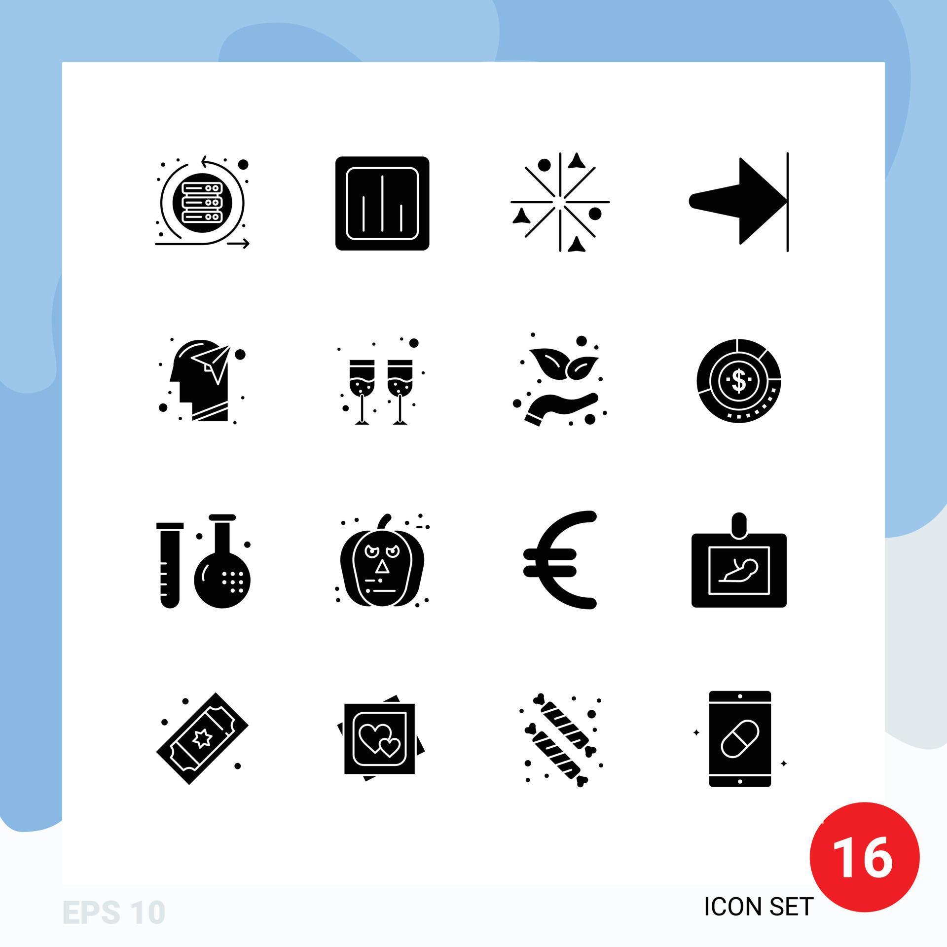 16 Universal Solid Glyphs Set for Web and Mobile Applications head end report arrow stars Editable Vector Design Elements Stock Free