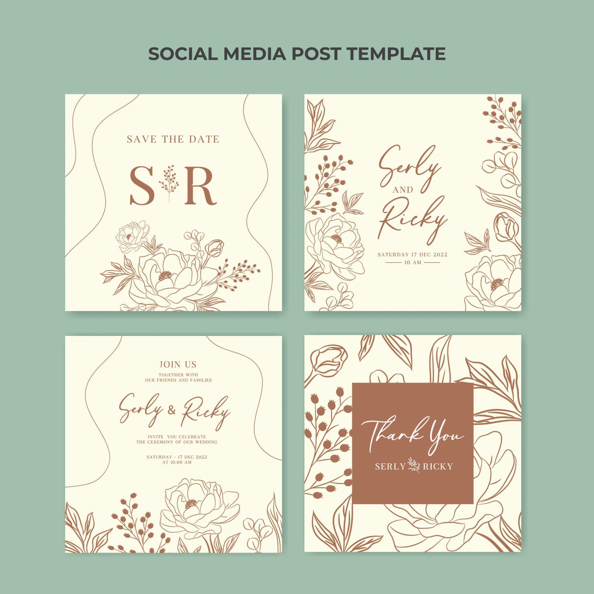 Flower wedding invitation social media planner post Stock Free