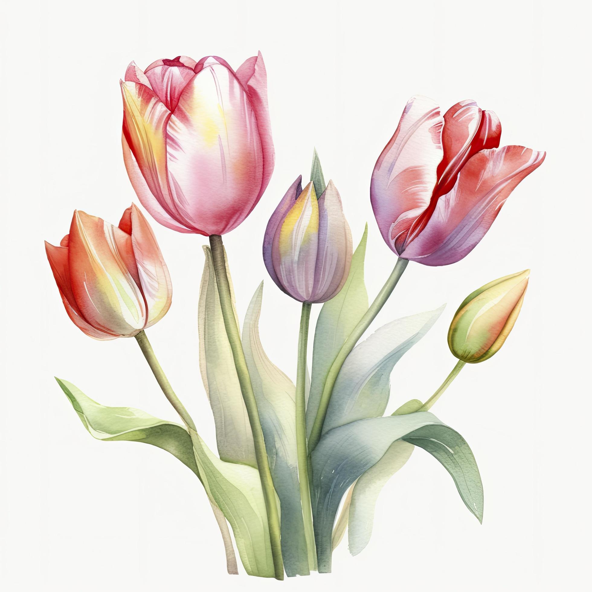 free tulips flowers water color, pastel ,white background , generat ai Stock Free