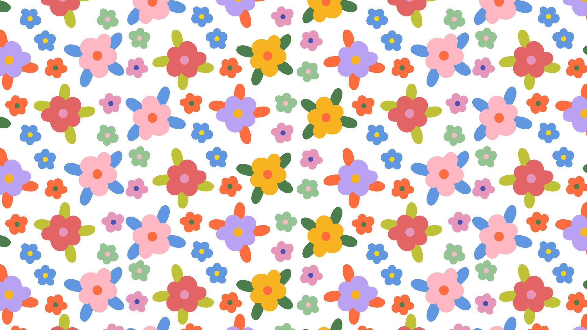 Colorful flowers pattern illustration. Vector seamless pattern with colorful flowers Stock Free