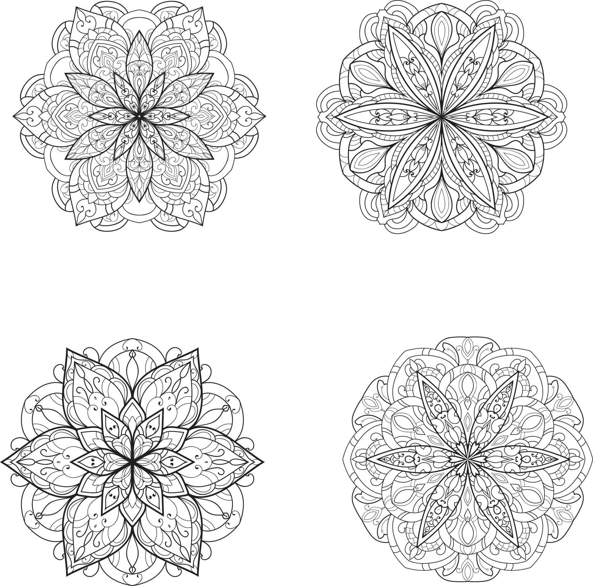 Black Outline Flower Mandala Set Stock Free Stock Free